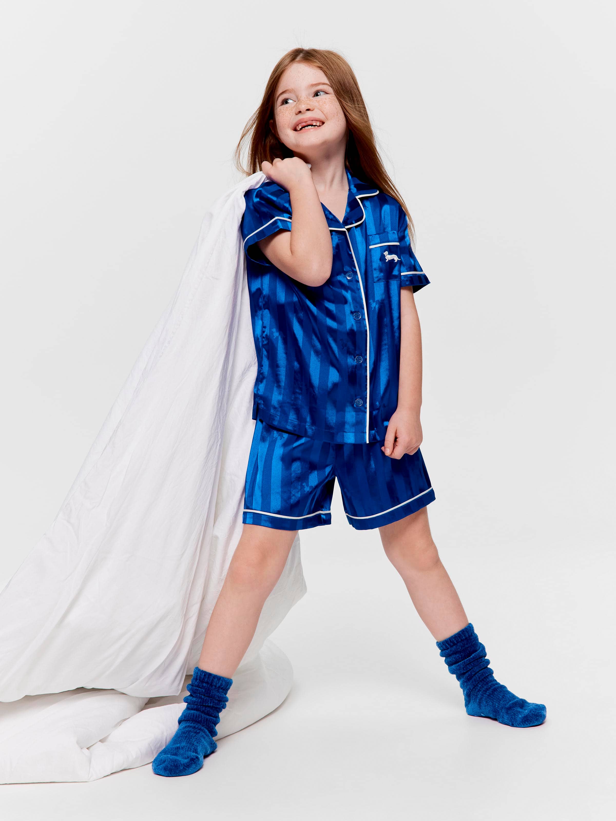 Jnr Girls Cobalt Satin Shortie Pj Set