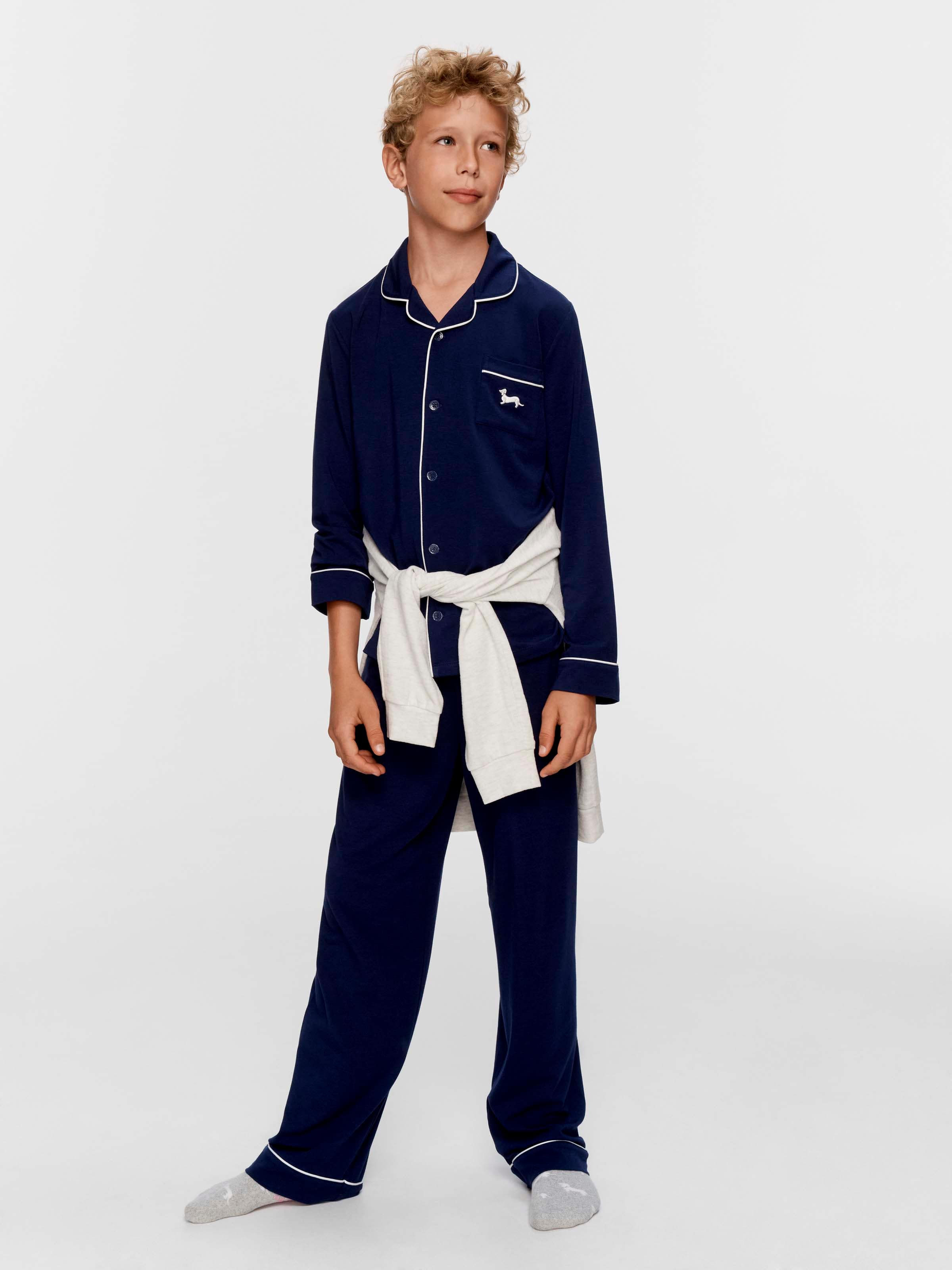 Boys Navy Bamboo Classic Long Pj Set
