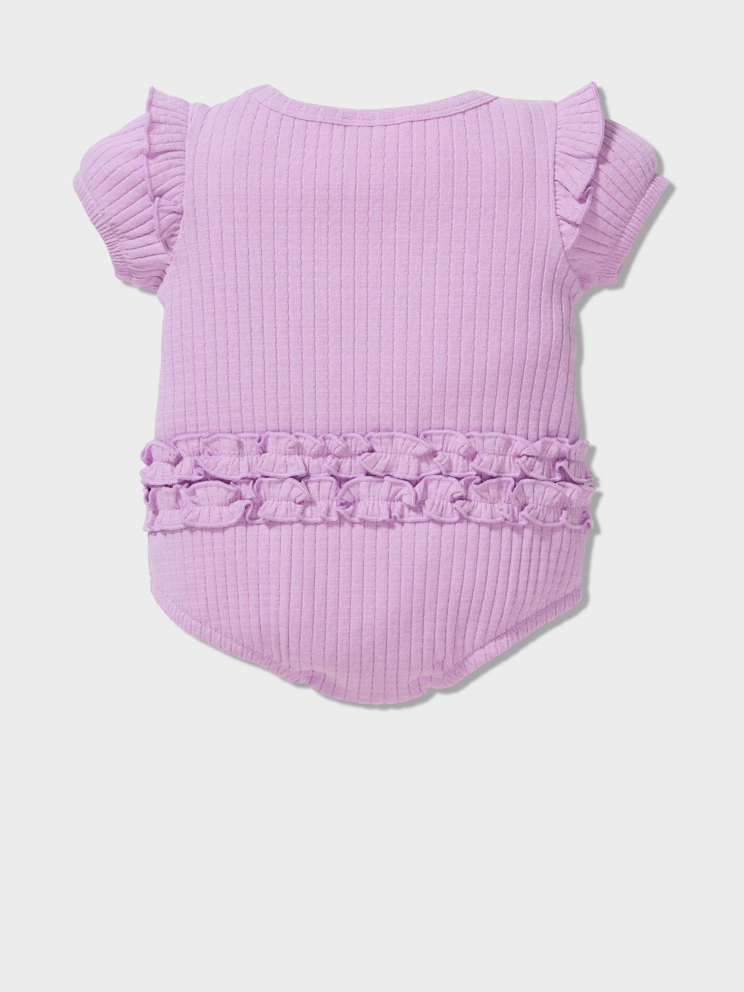 Baby Purple Frill Ribbed Romper