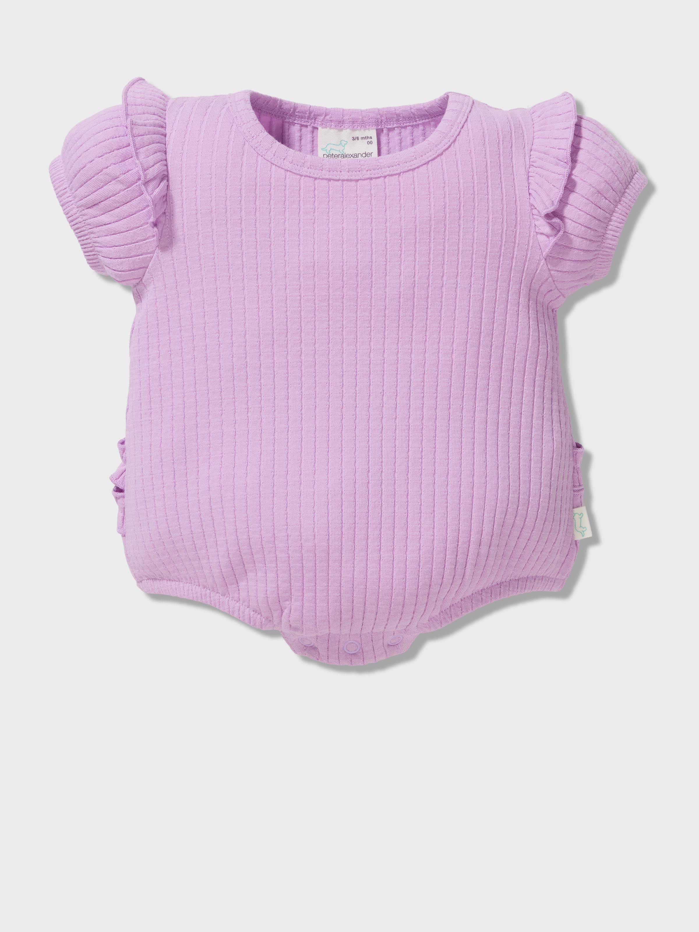 Baby Purple Frill Ribbed Romper
