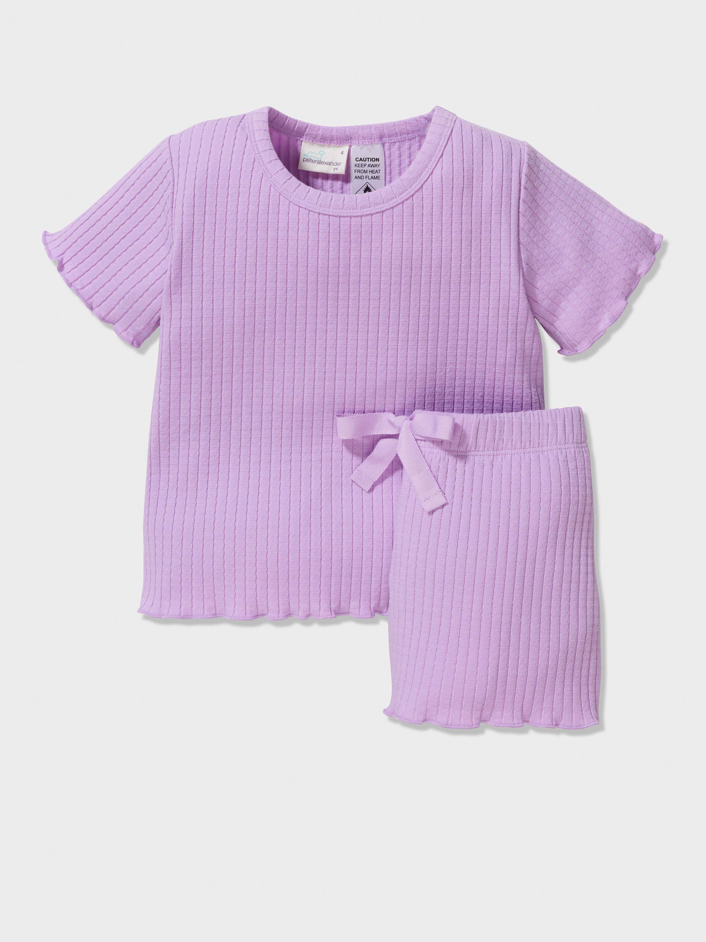 Jnr Girls Lilac Rib Short Pj Set