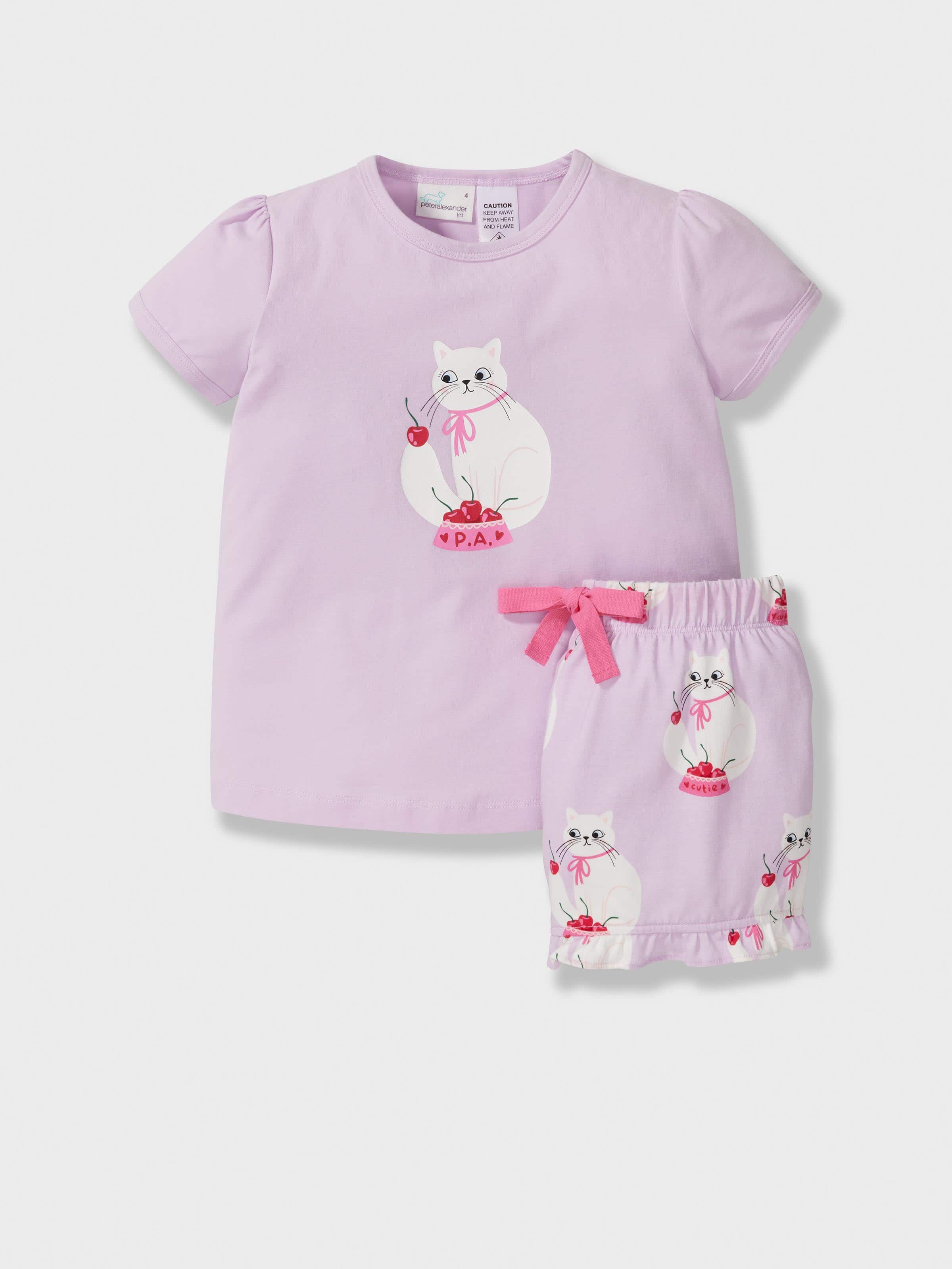 Jnr Girls Cherry Cat Short Pj Set