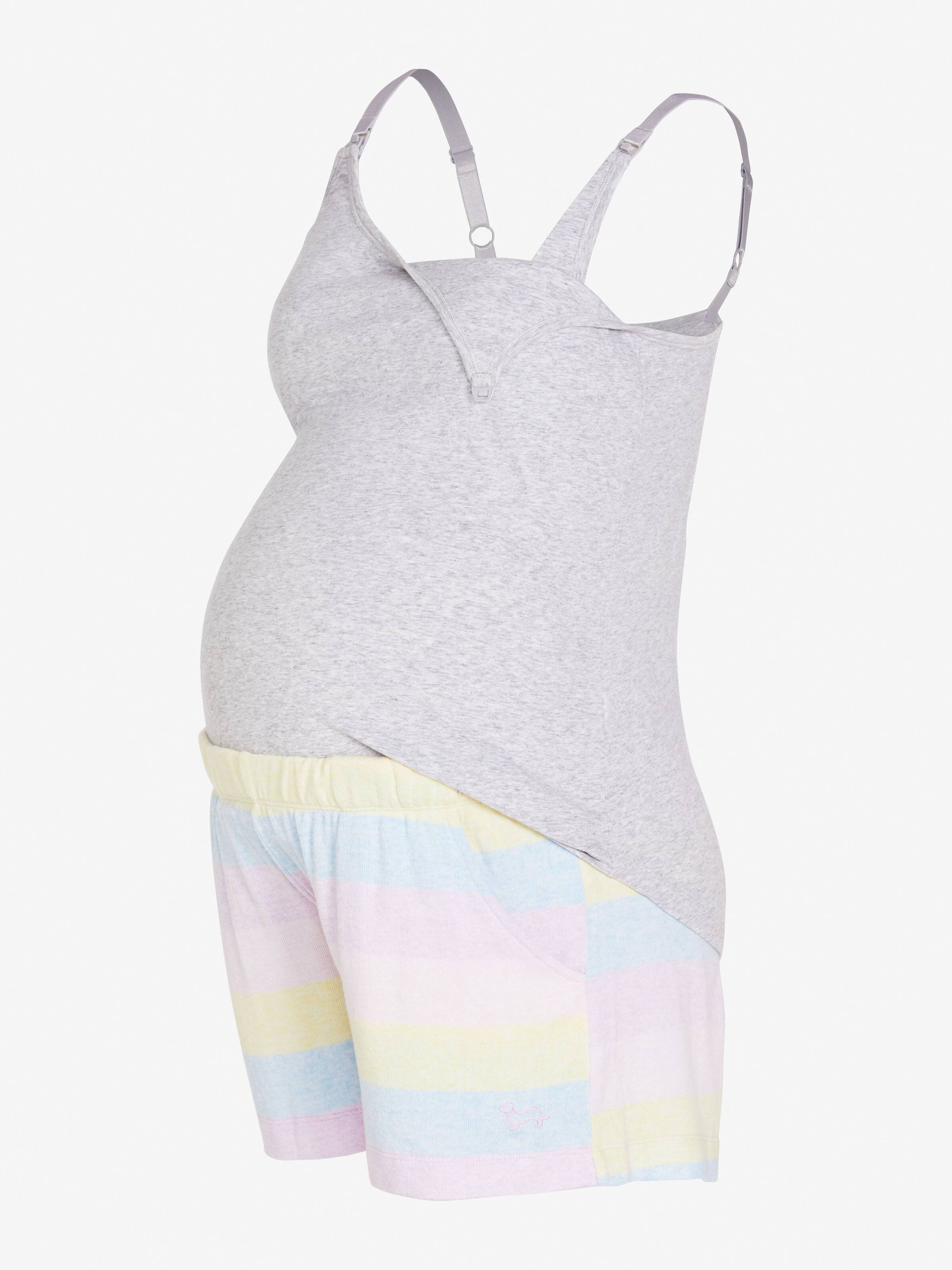 Maternity Fuzzy Pastel Stripe Shortie Set