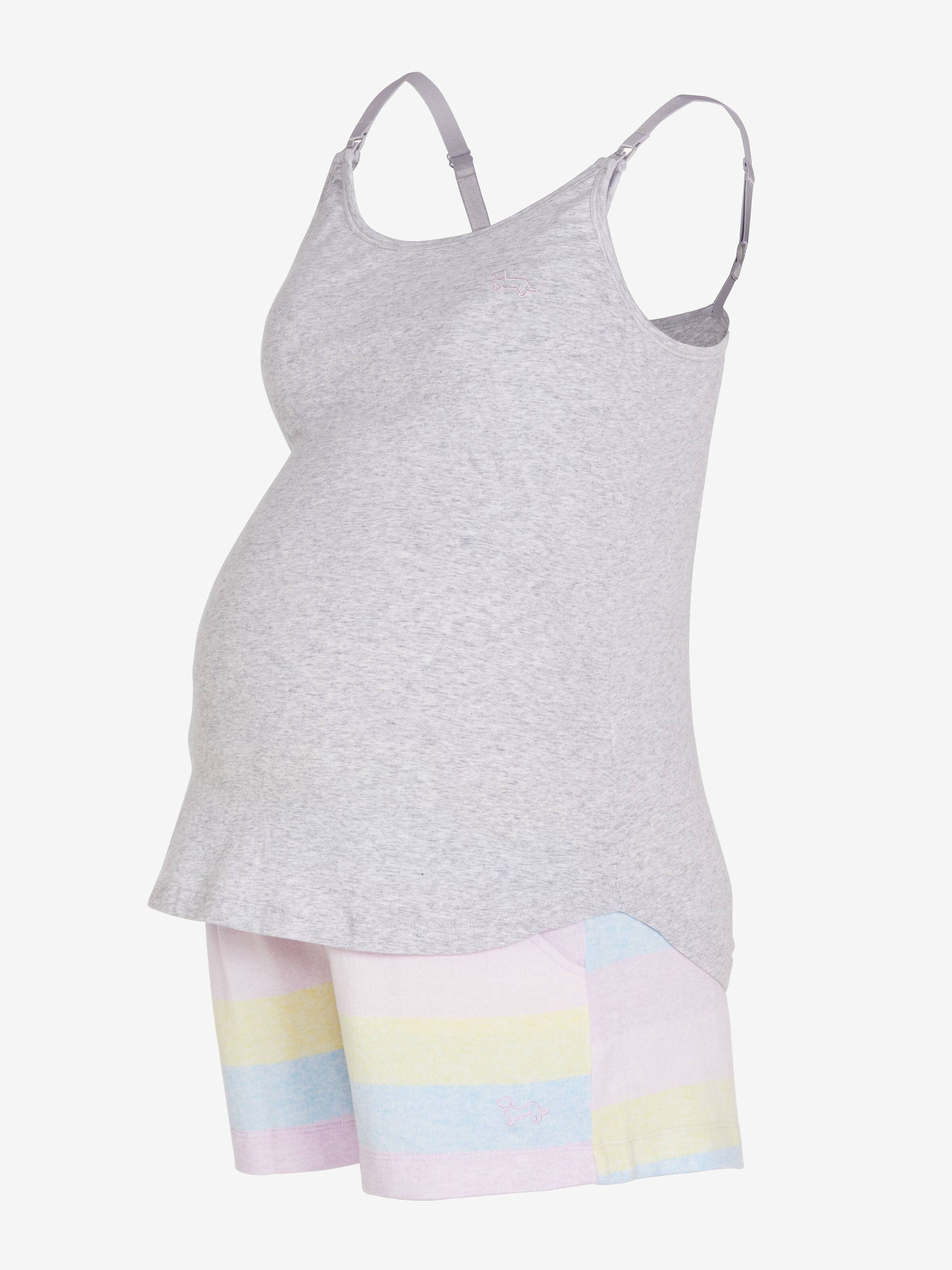 Maternity Fuzzy Pastel Stripe Shortie Set