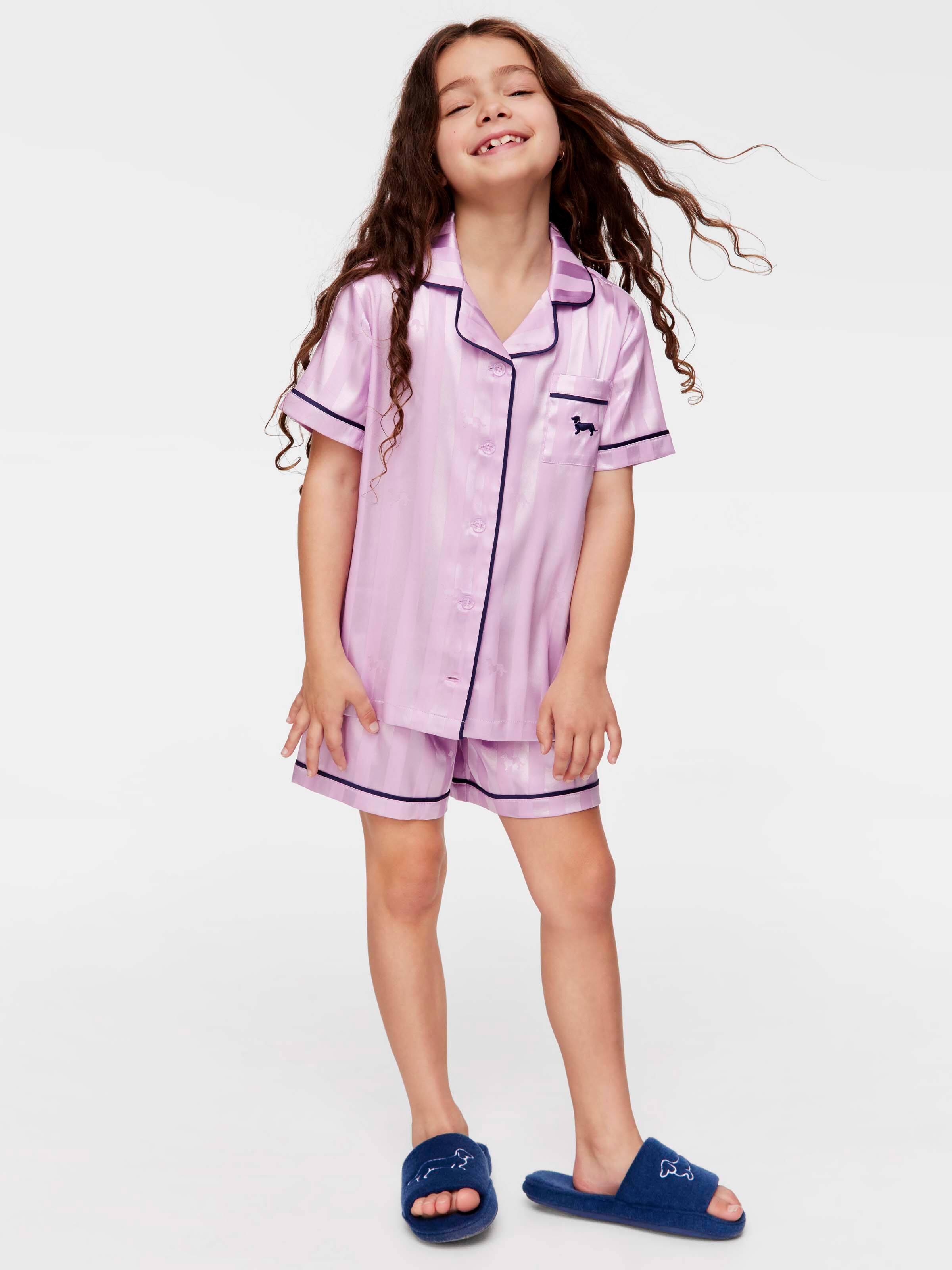 Jnr Girls Stripe Lilac Chic Satin Pj Set