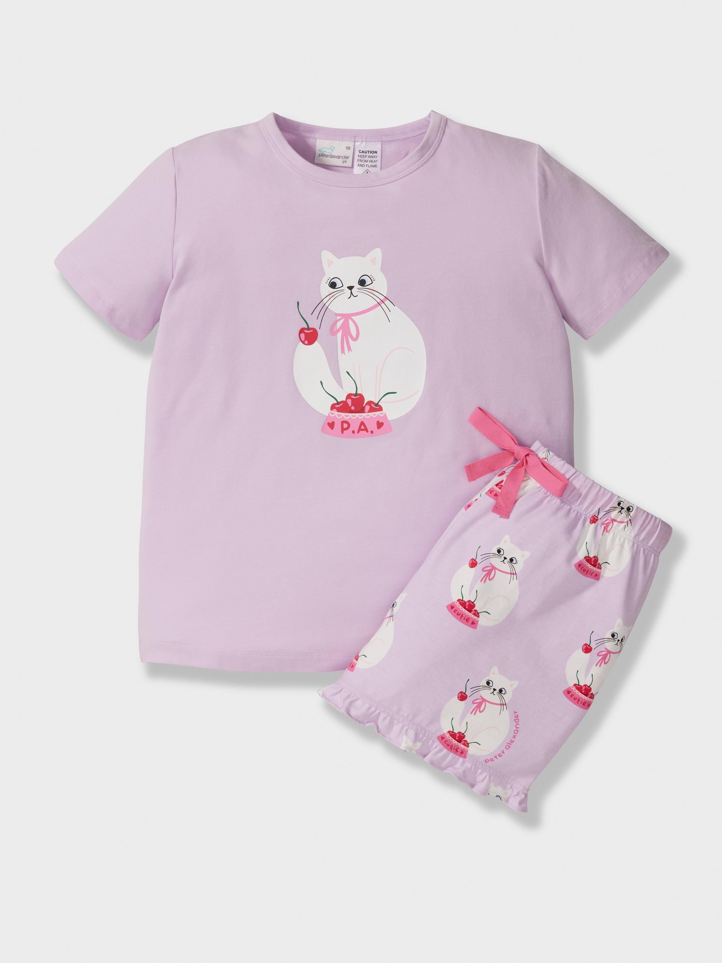 Girls Cherry Cat Short Pj Set