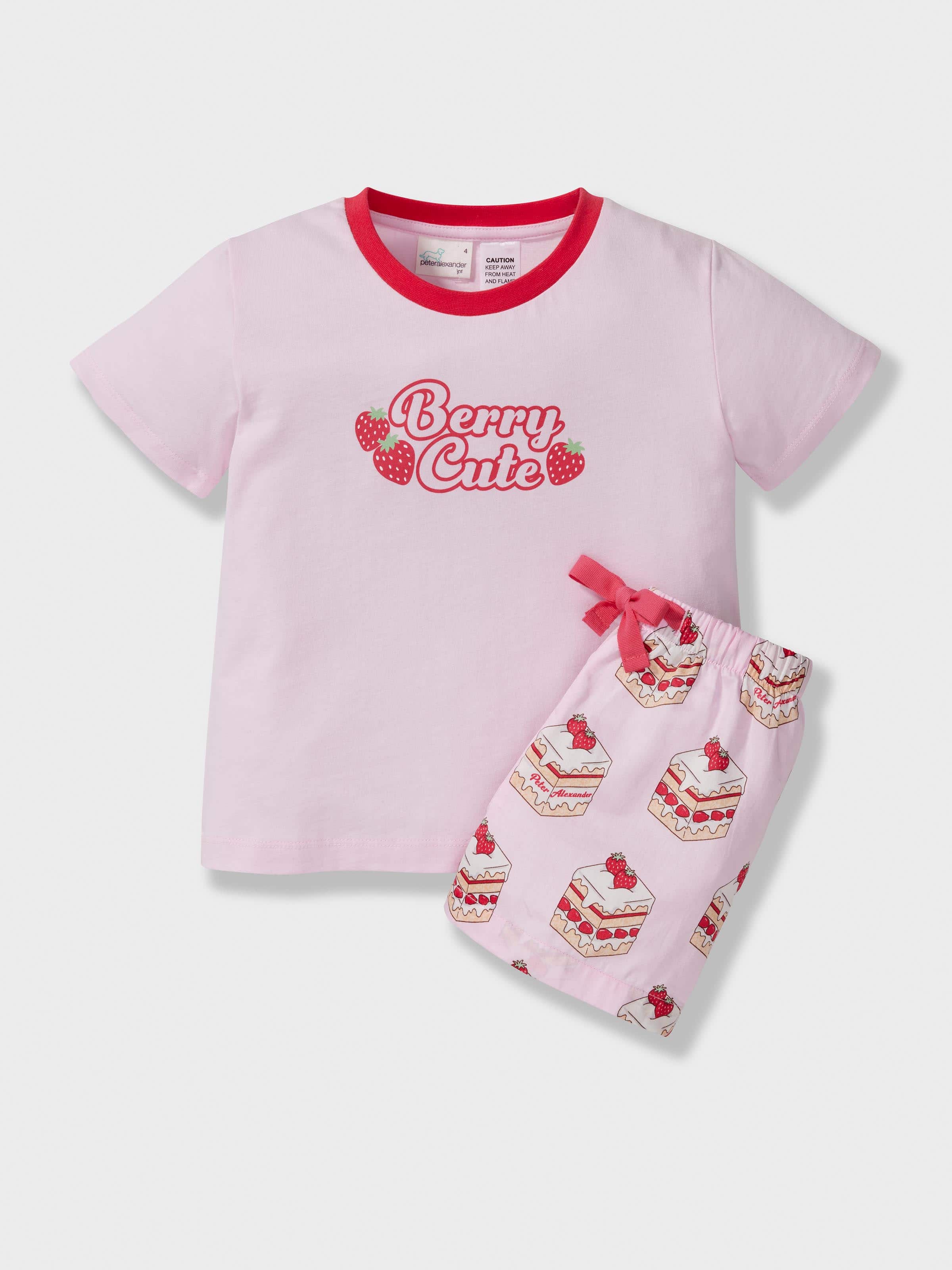 Girls Strawberry Short Pj Set