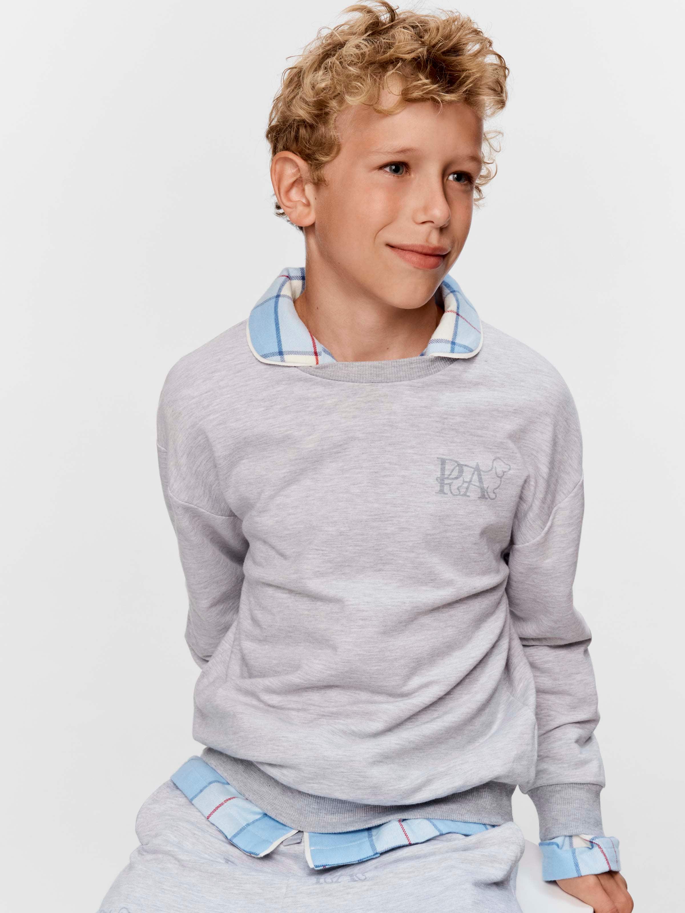 Boys Heritage Grey Long Pj Set