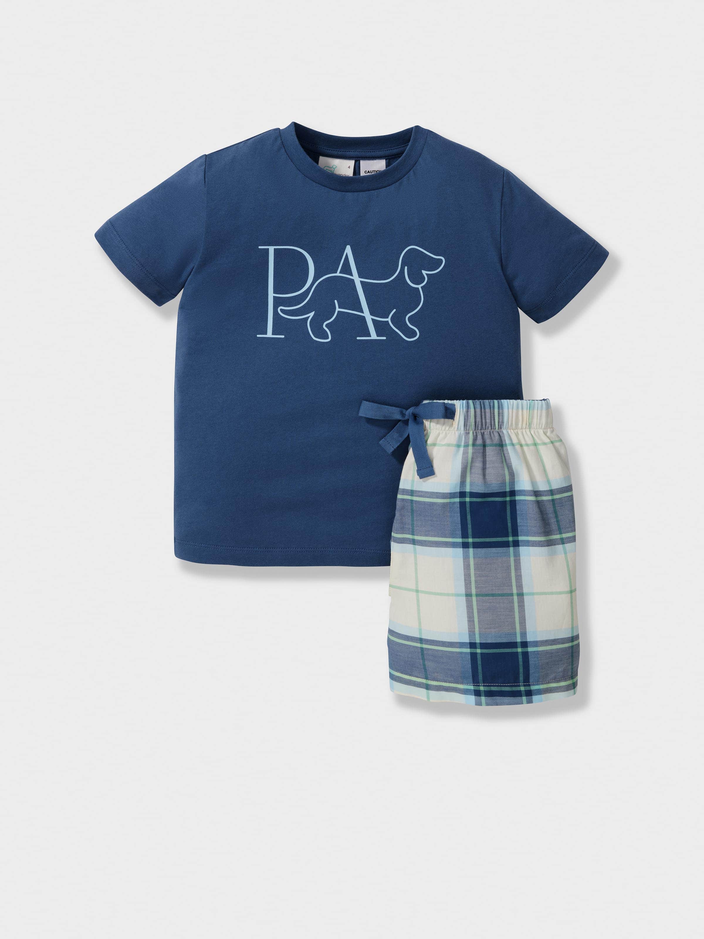 Jnr Boys Blue Check Short Pj Set
