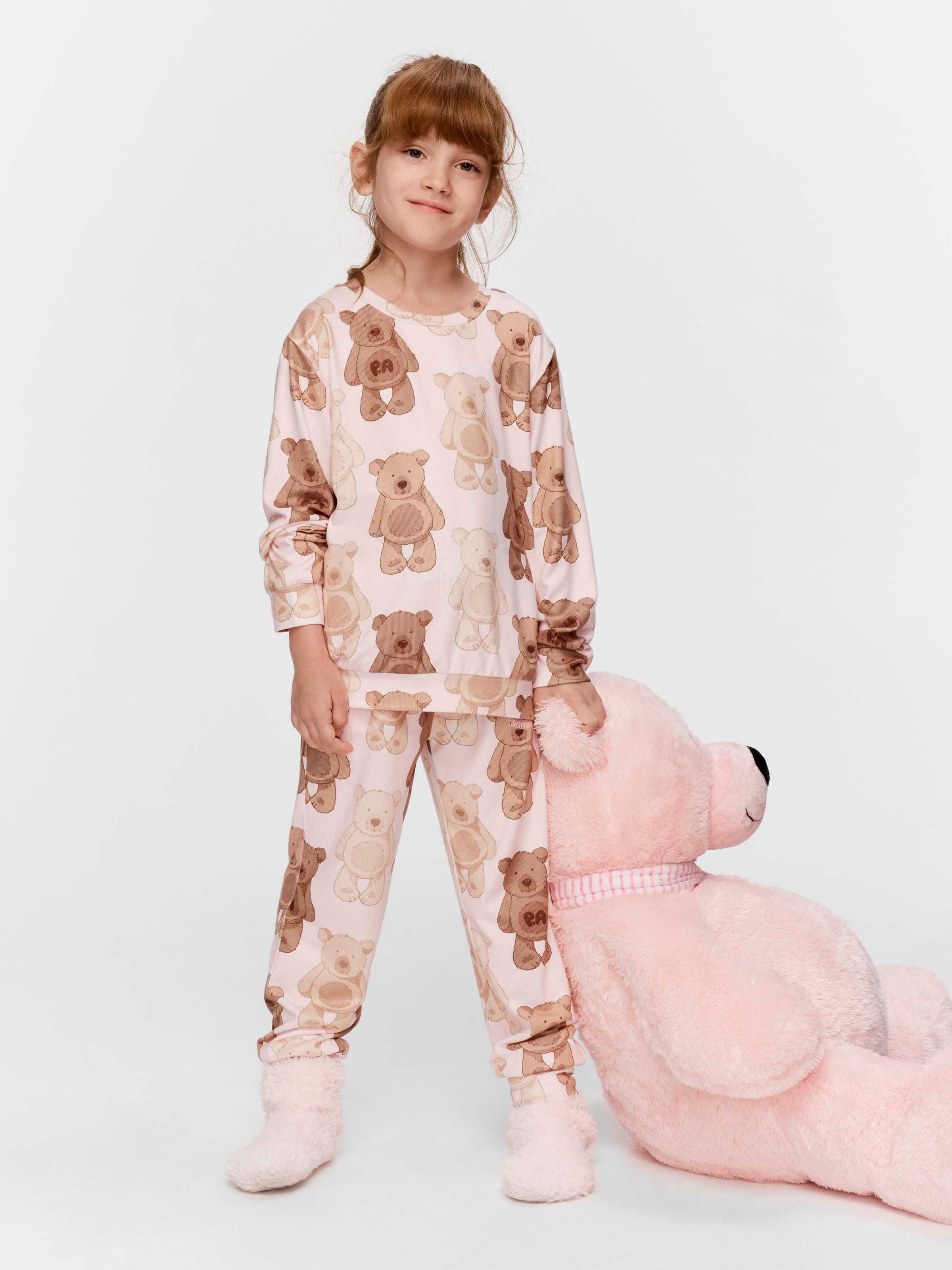 Jnr Girls Teddy Bear Plush Long Pj Set