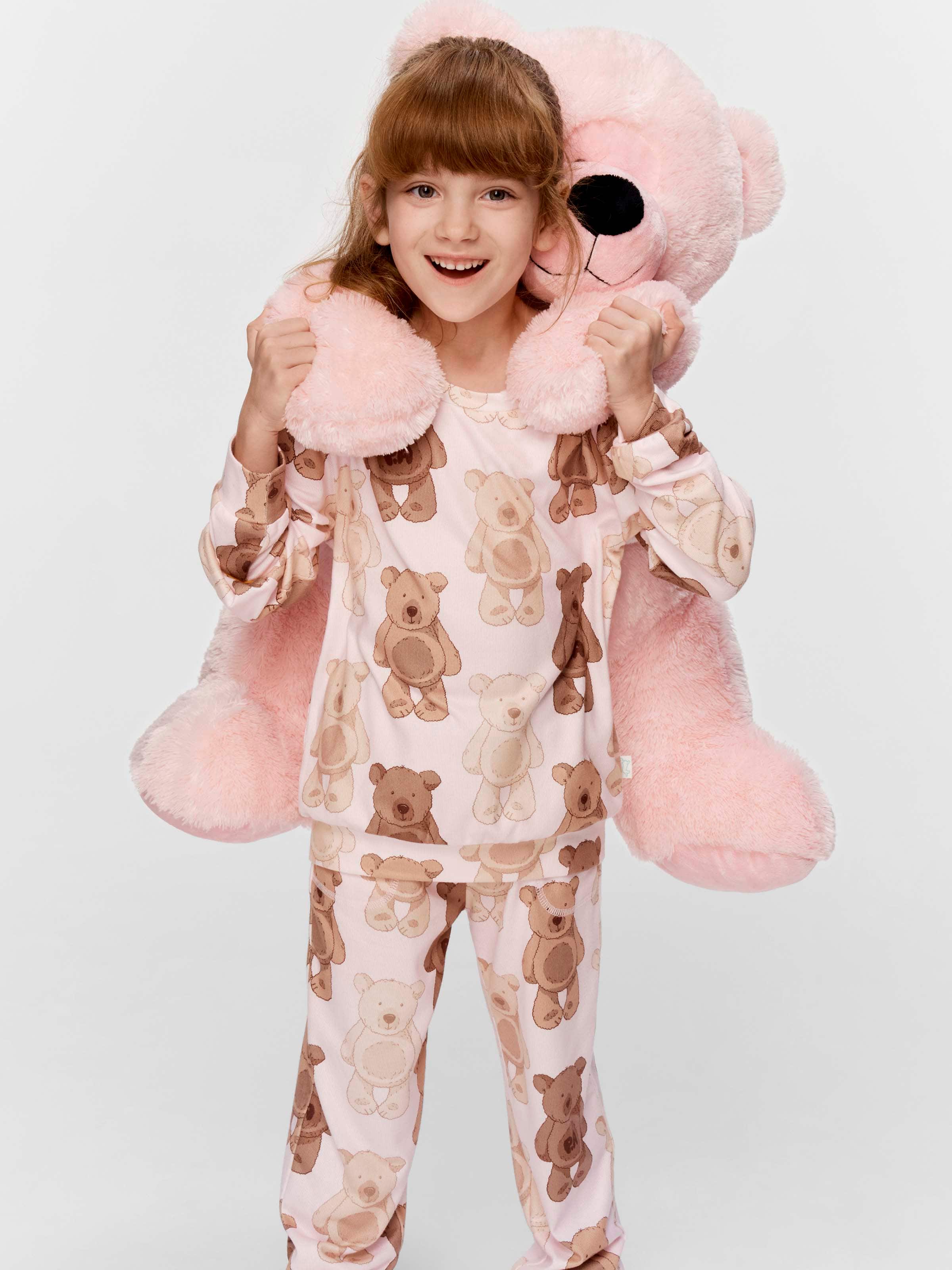 Jnr Girls Teddy Bear Plush Long Pj Set