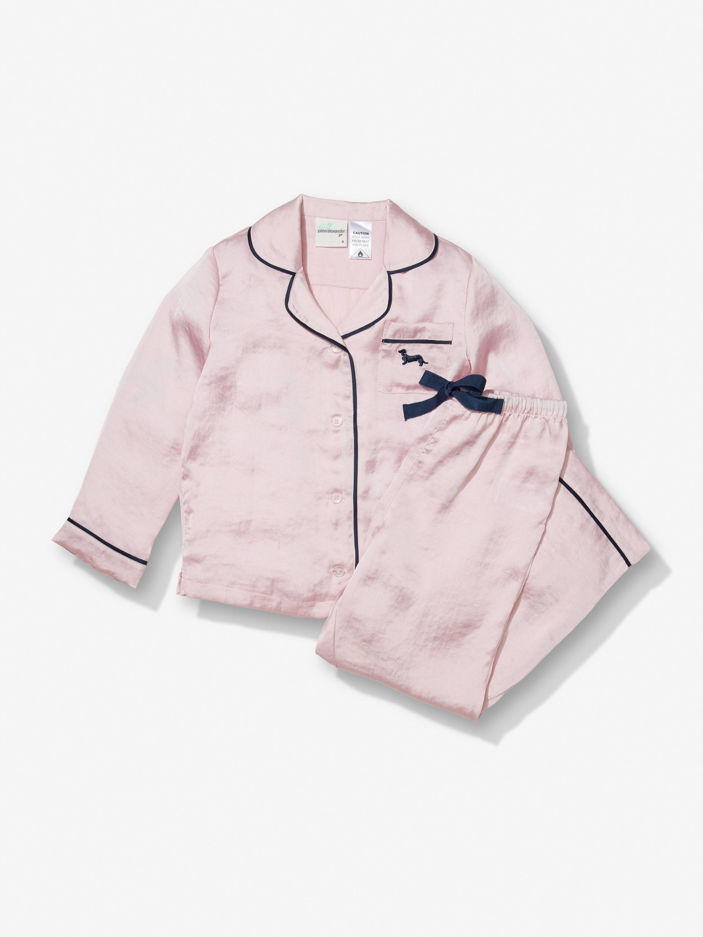 Jnr Girls Long Pink Chic Satin Pj Set