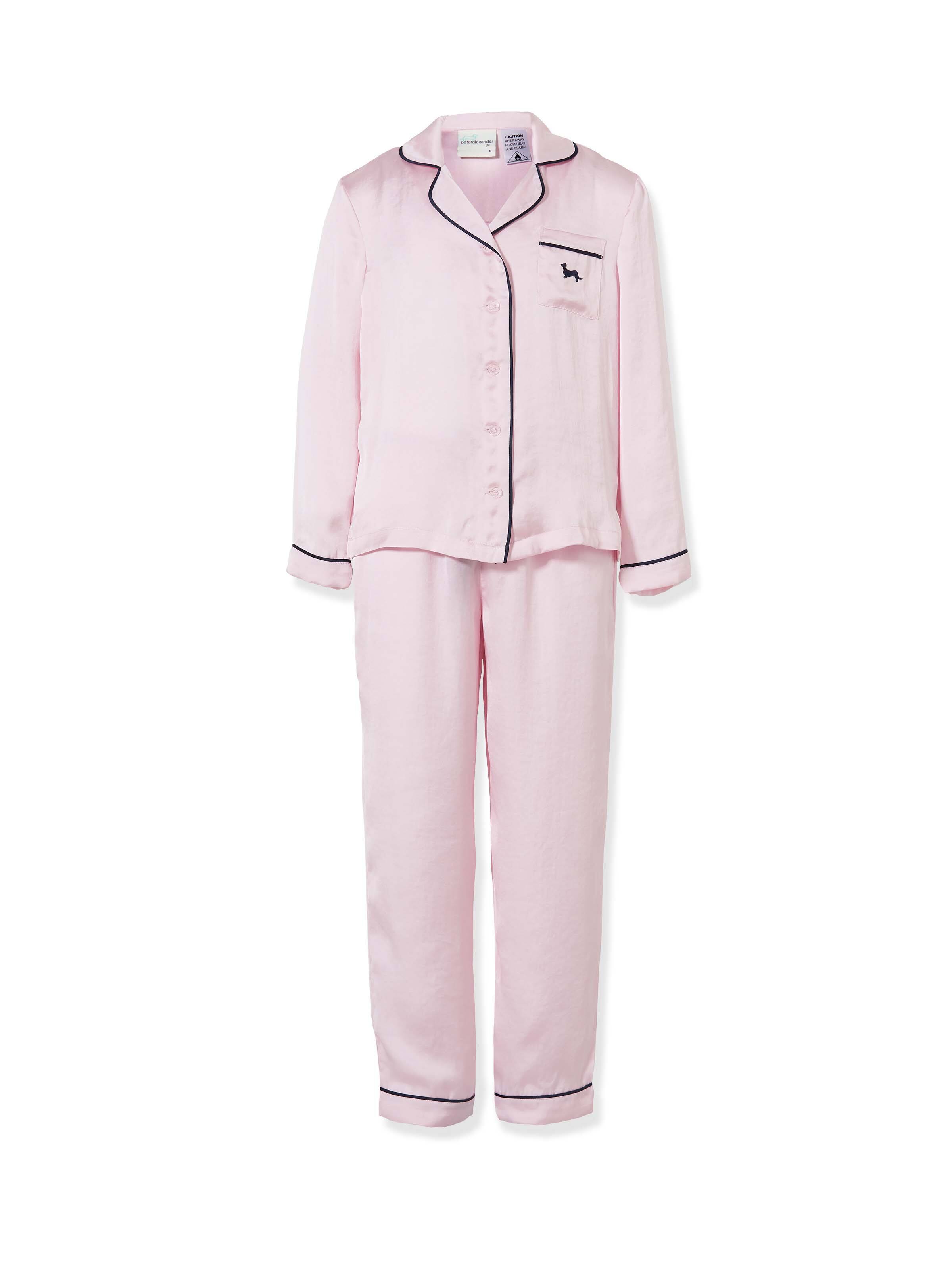 Girls Long Pink Chic Satin Pj Set