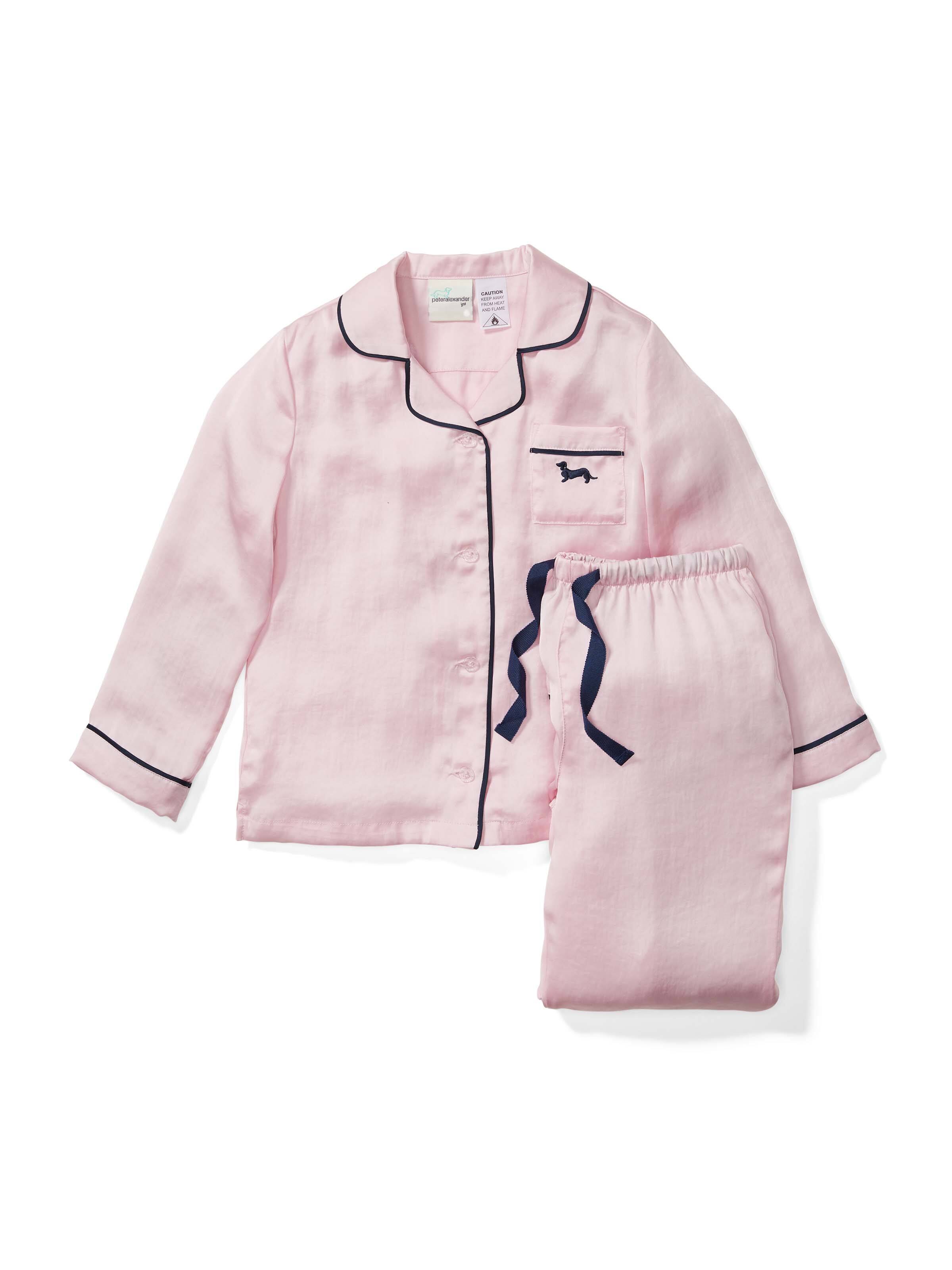 Girls Long Pink Chic Satin Pj Set