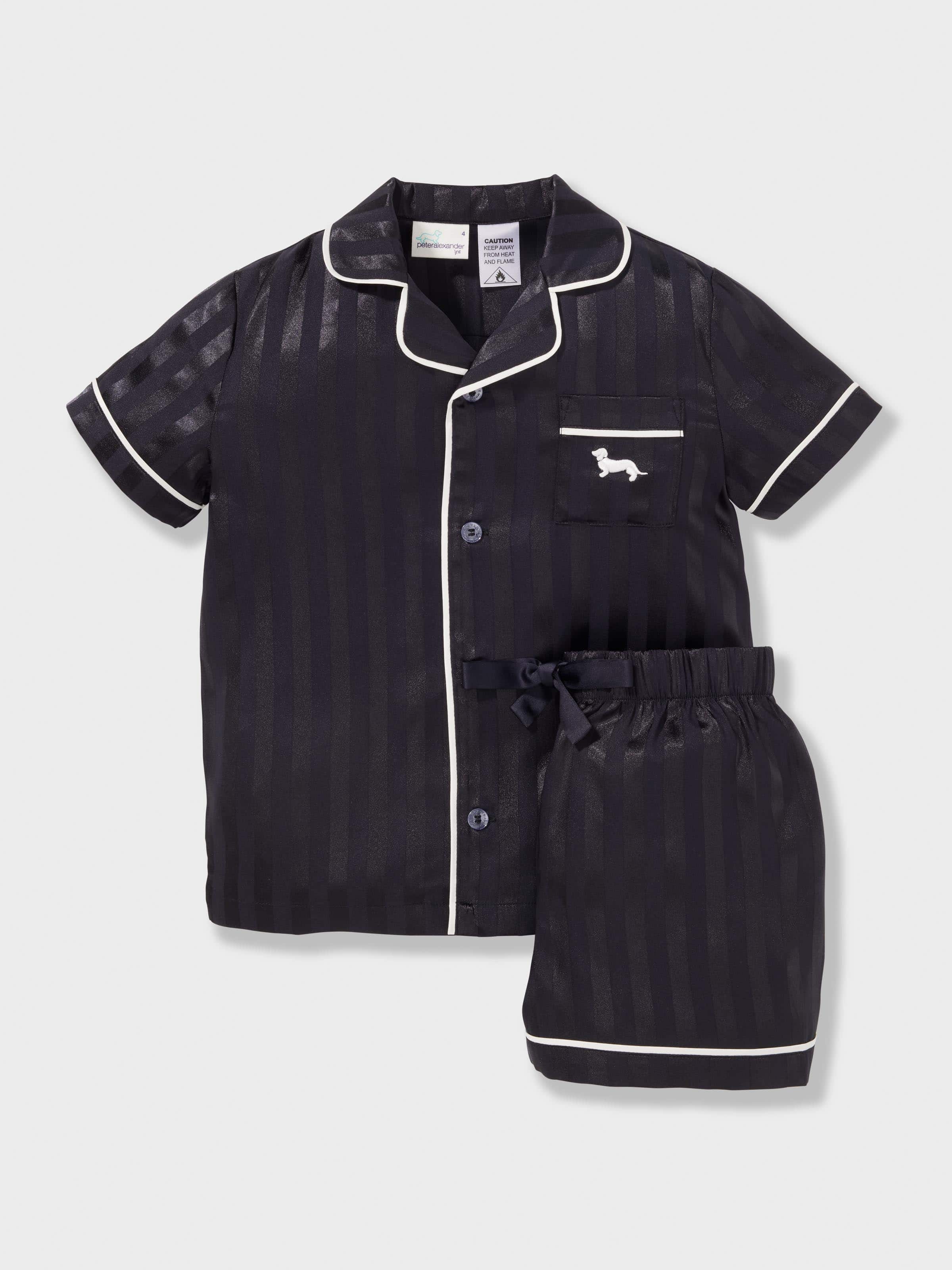 Jnr Kids Black Stripe Satin Classic Shortie Pj Set