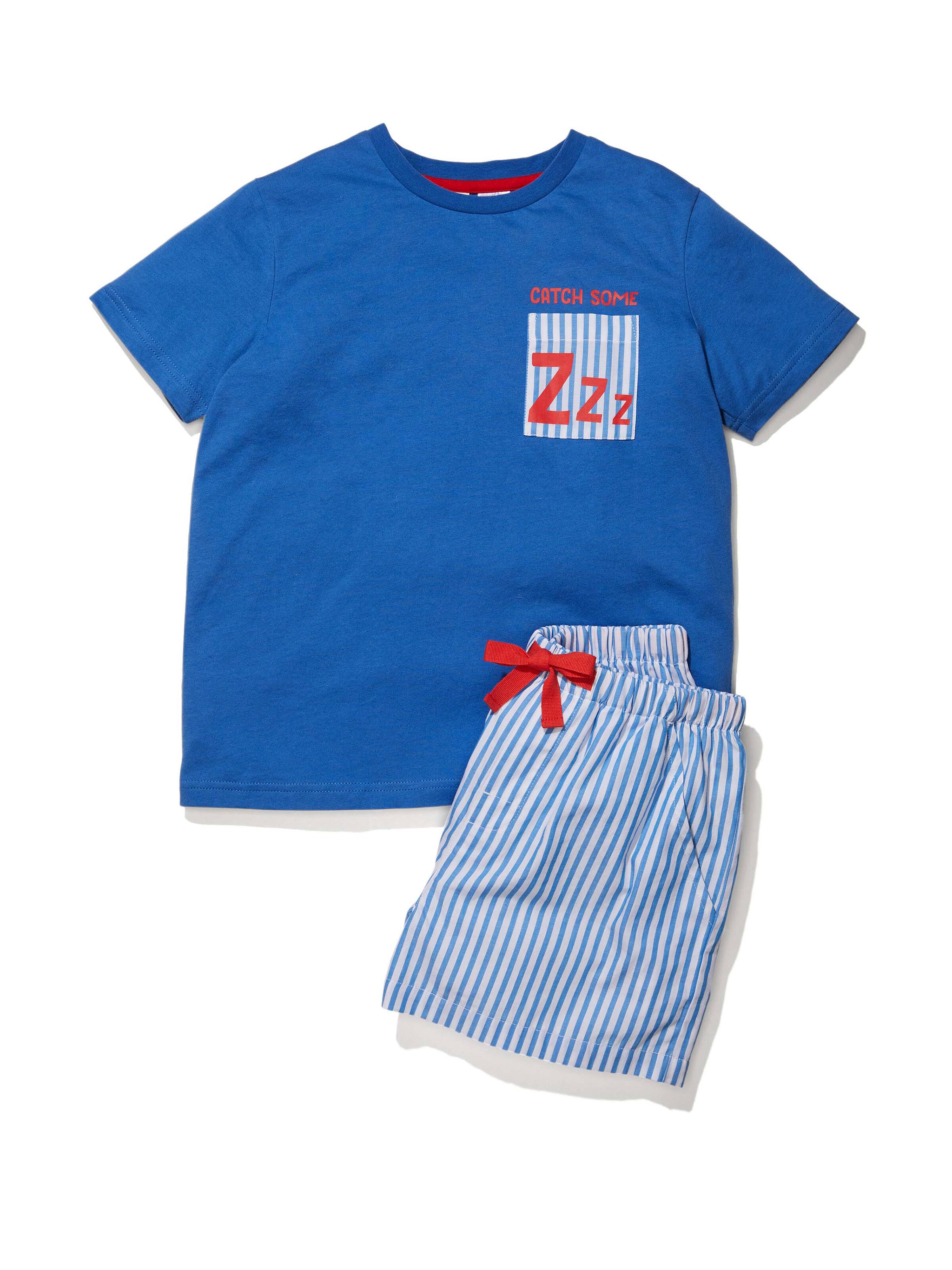 Boys Blue Stripe Short Pj Set