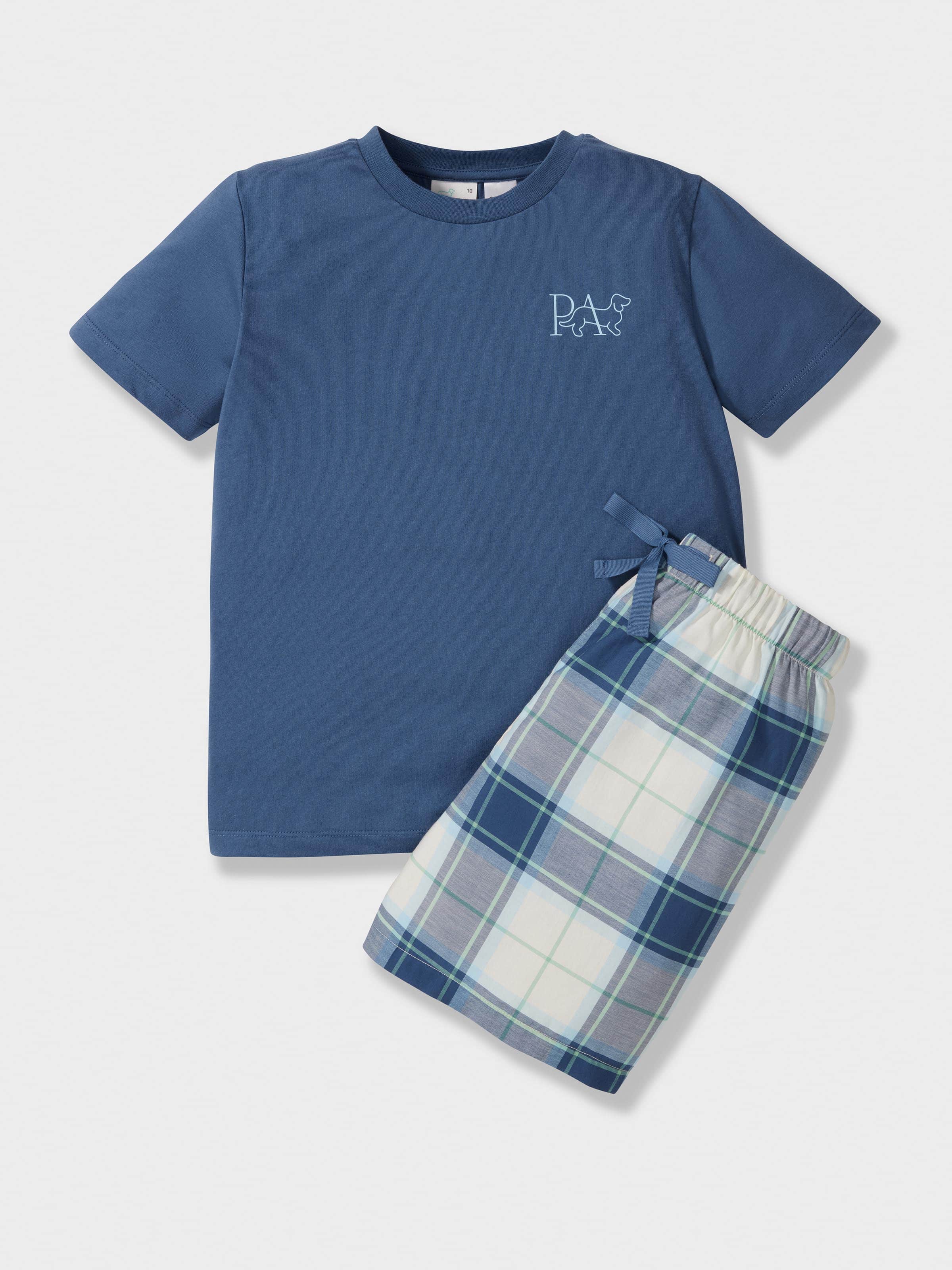 Boys Blue Check Short Pj Set