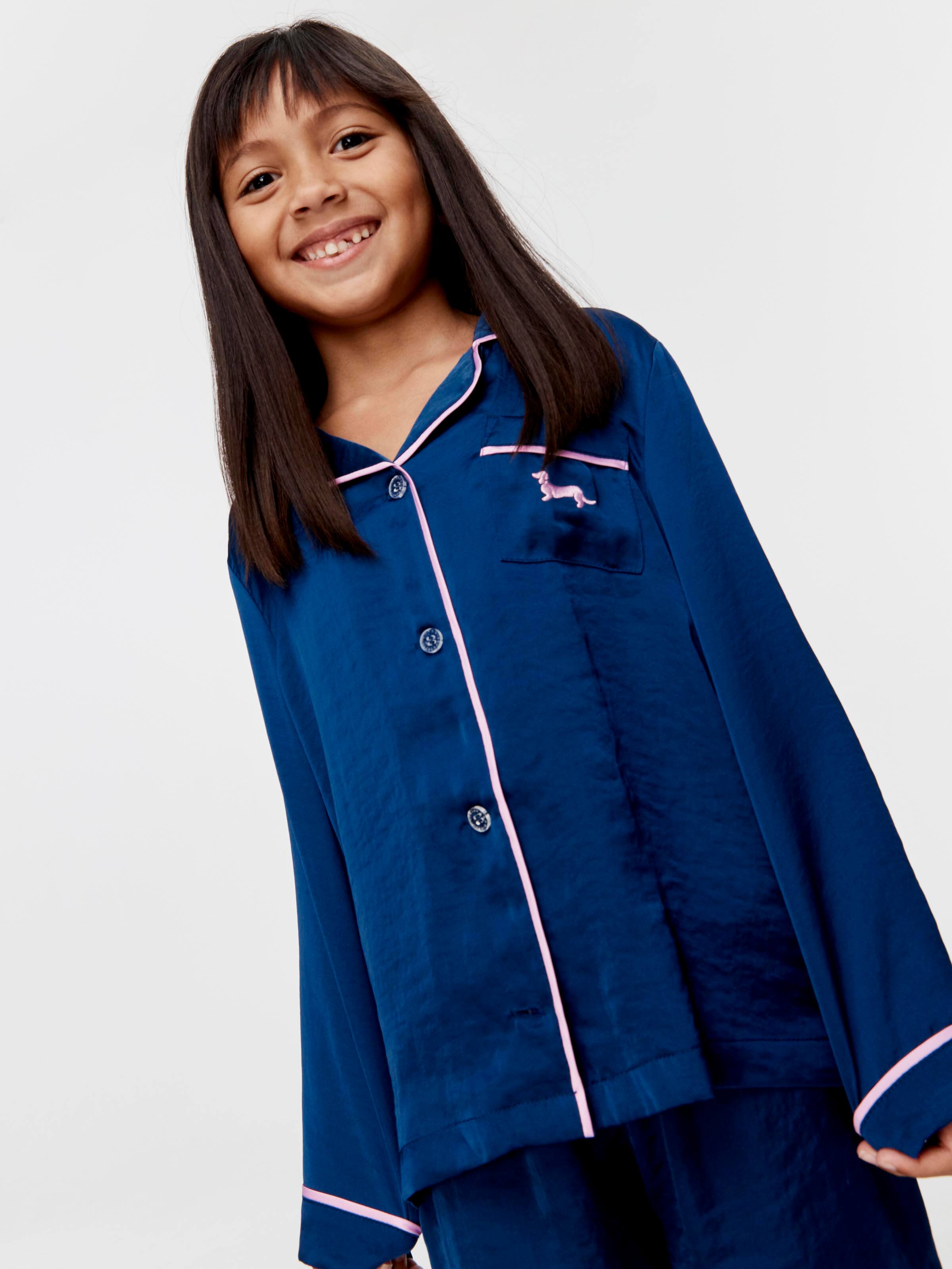 Jnr Girls Long Navy Chic Satin Pj Set