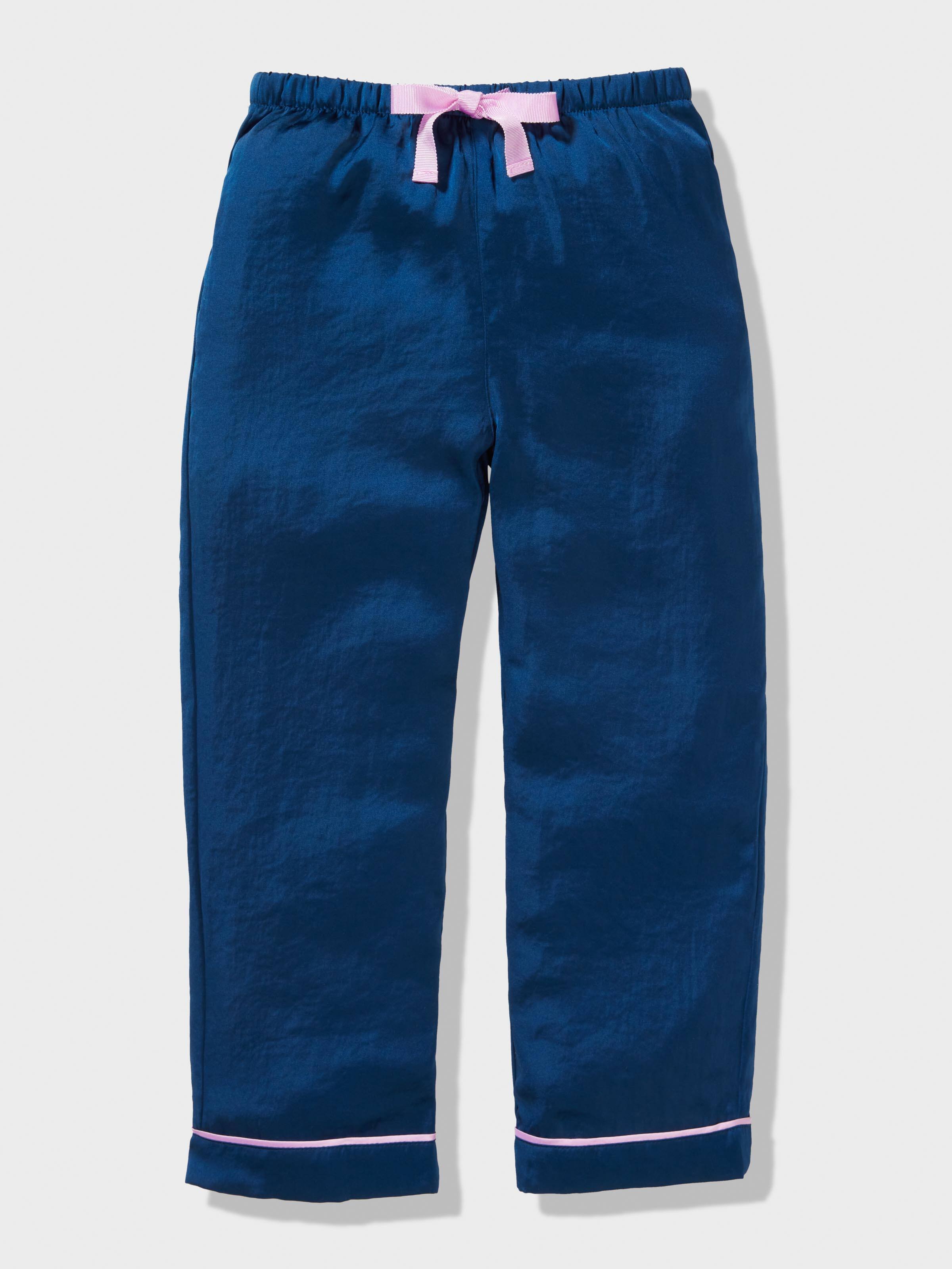 Girls Long Navy Chic Satin Pj Set