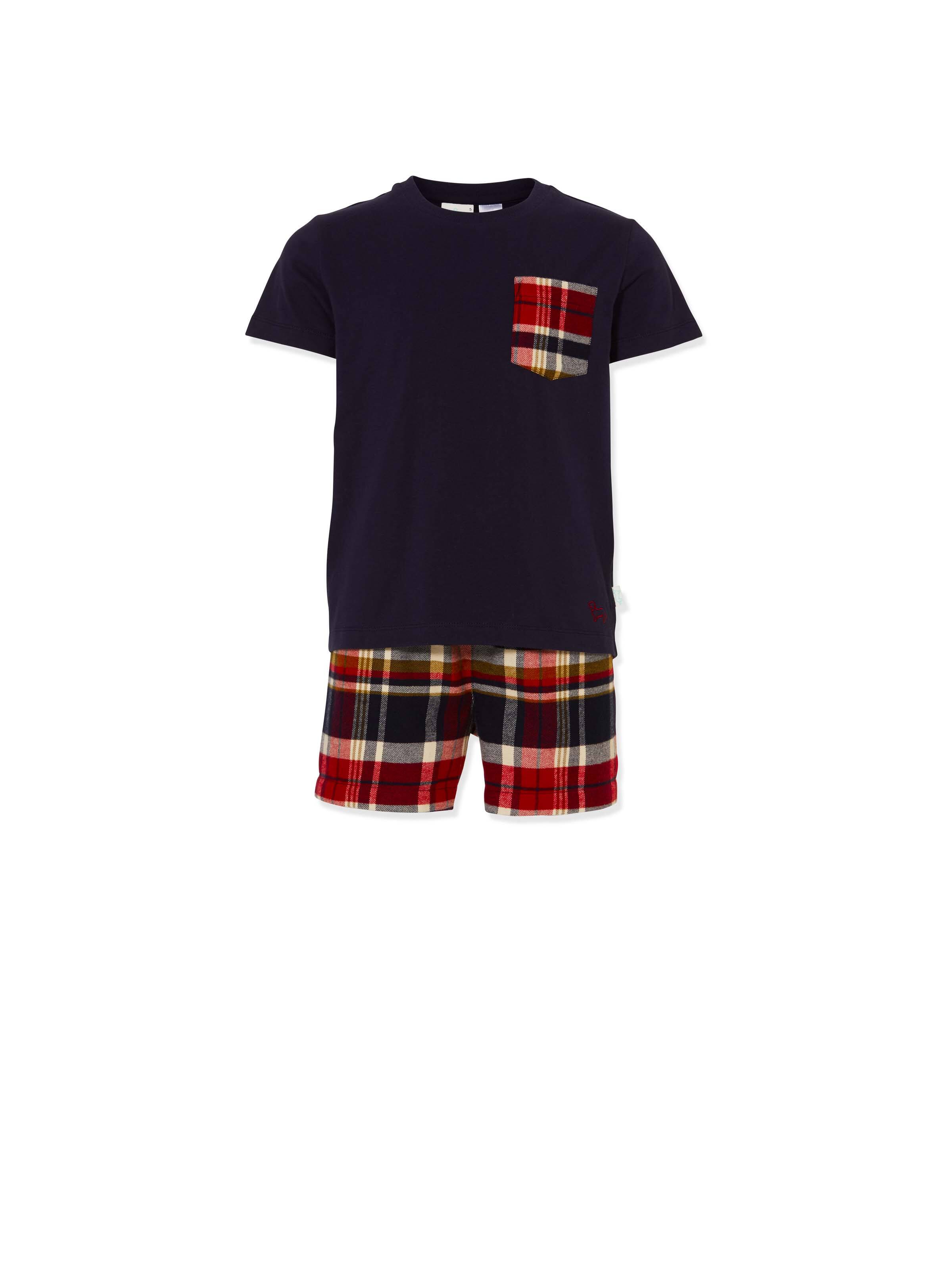 Jnr Boys Dark Check Short Sleeve Pj Set