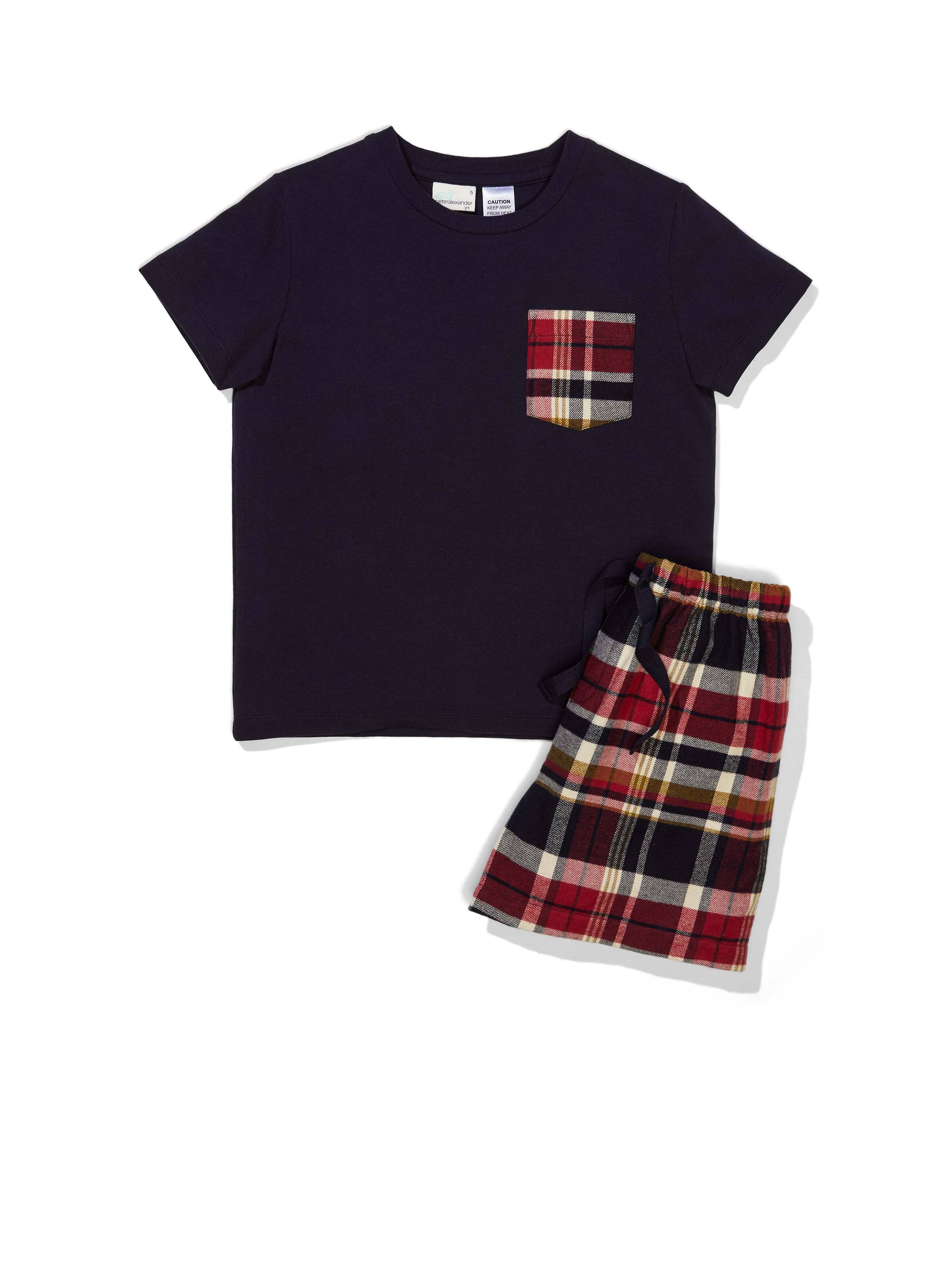 Jnr Boys Dark Check Short Sleeve Pj Set