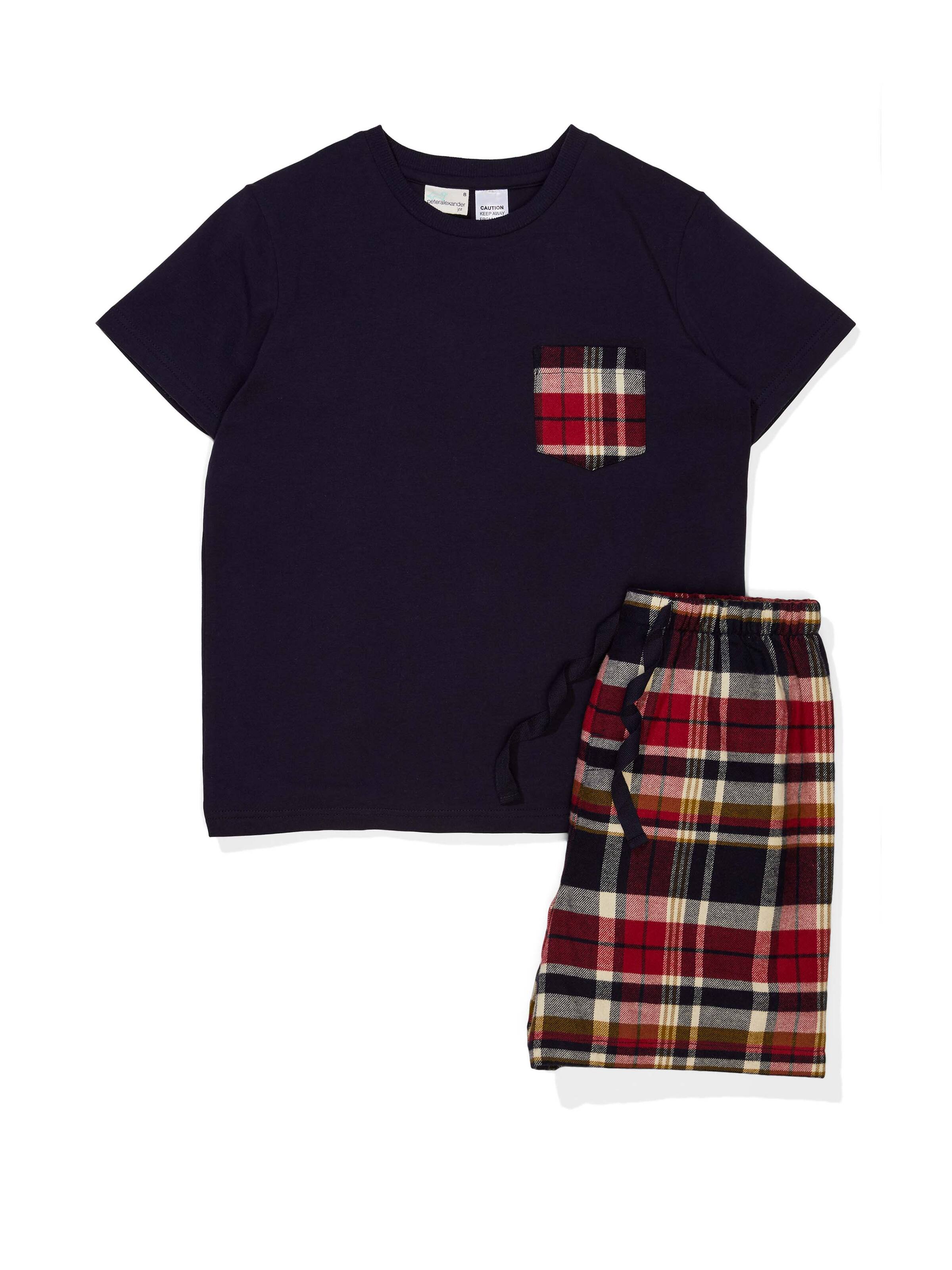 Boys Dark Check Short Sleeve Pj Set