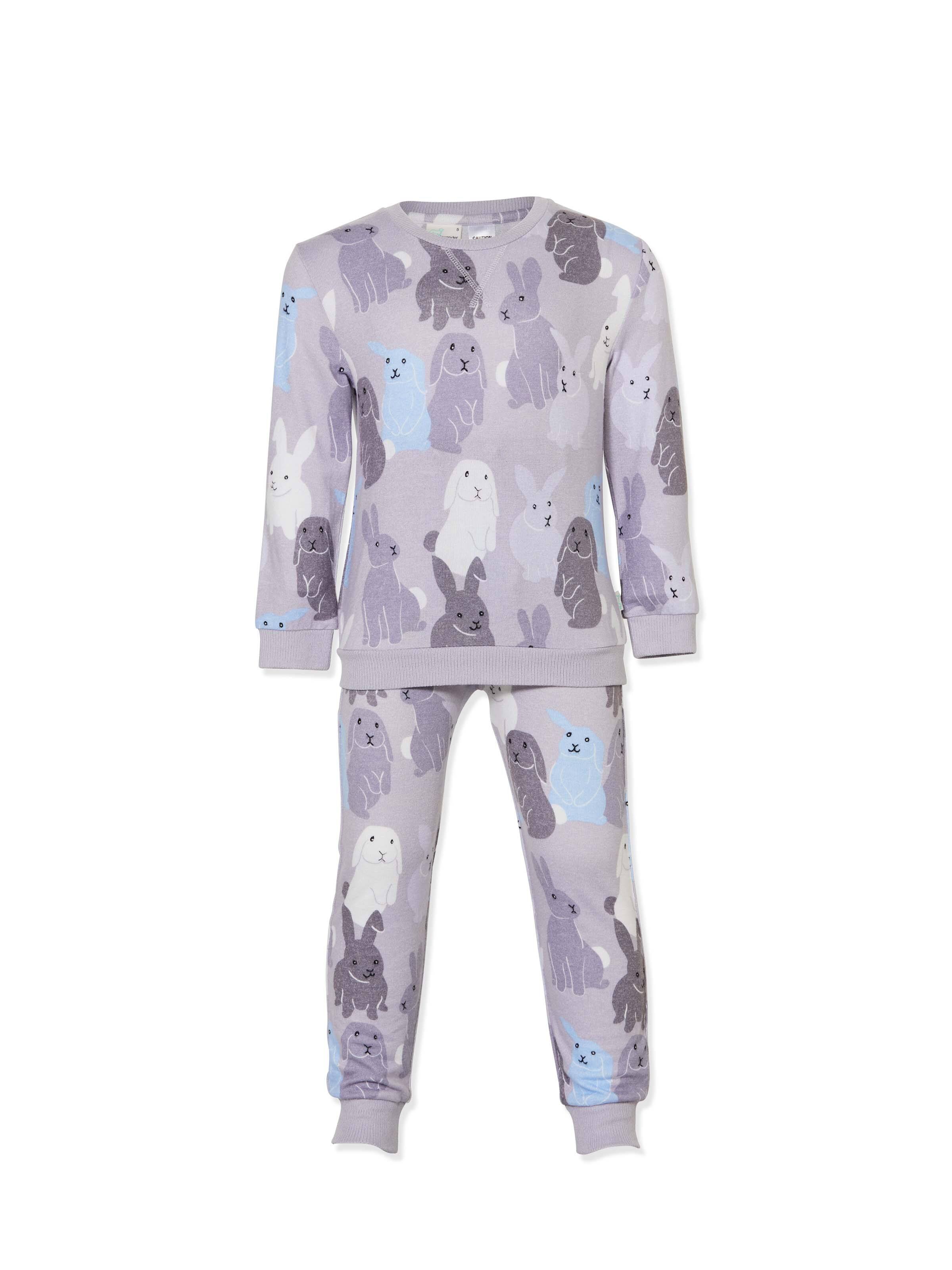 Jnr Boys Grey Bunny Fuzzy Pj Set