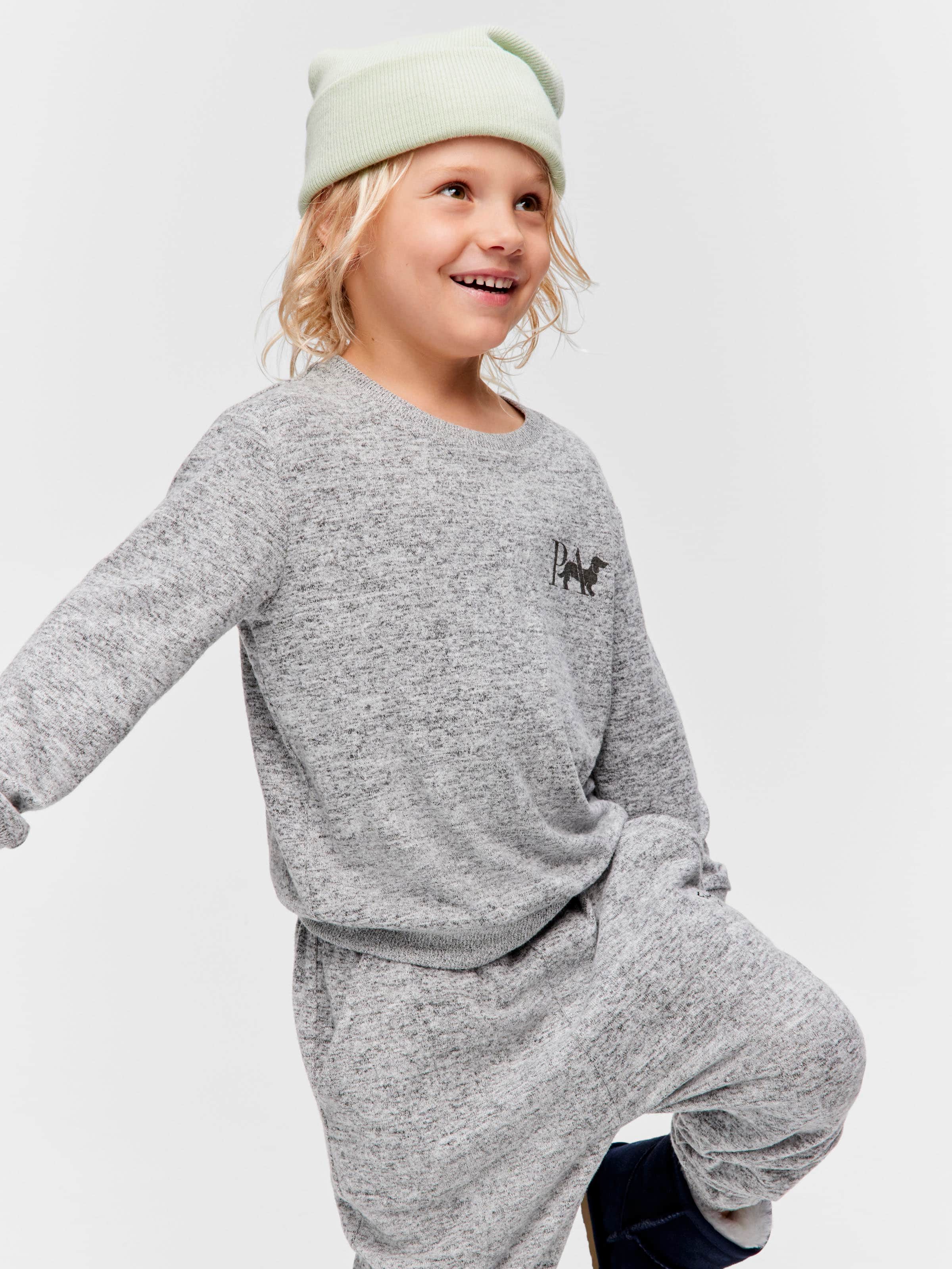 Jnr Boys Fuzzy Grey Pj Set