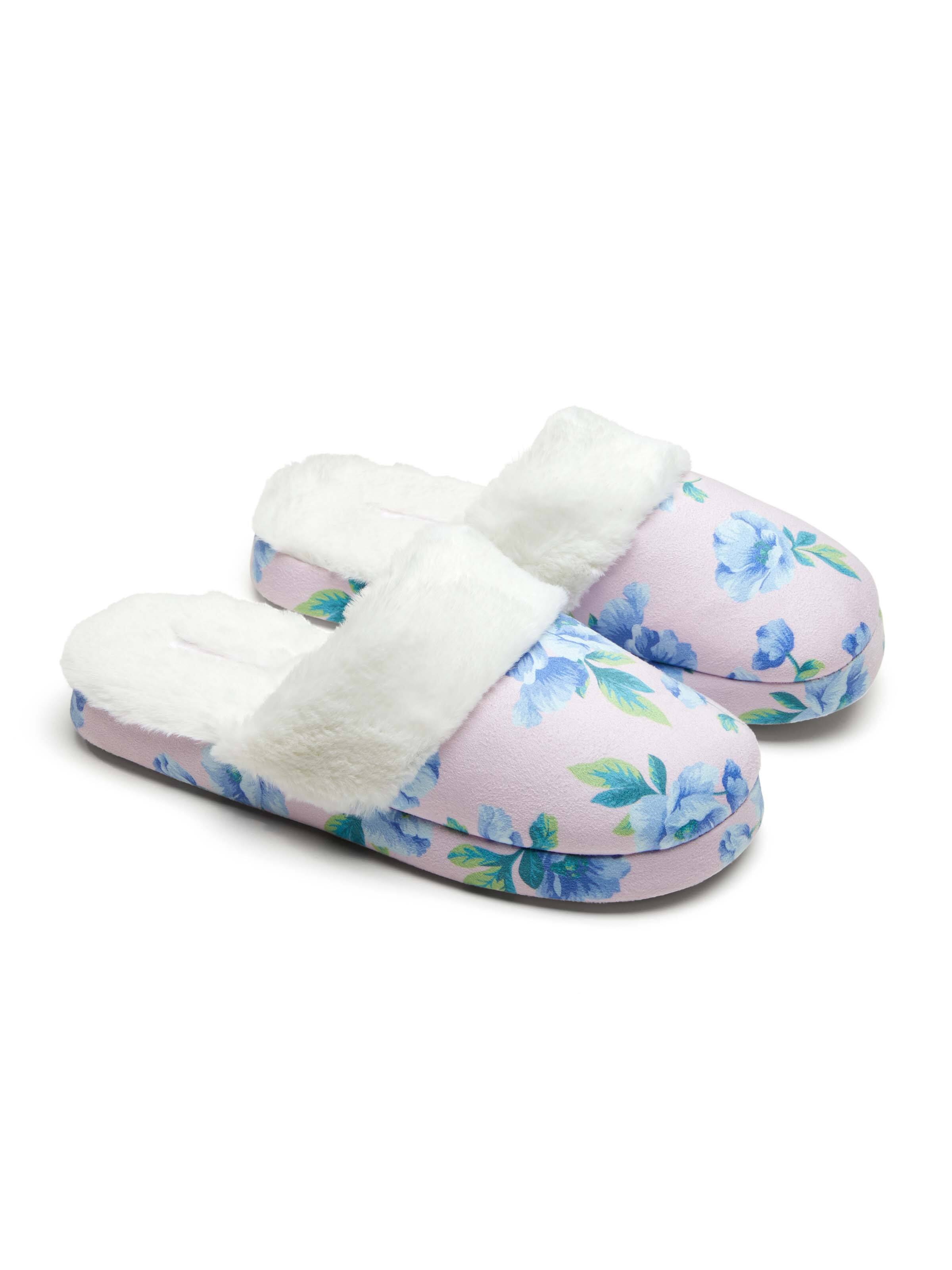 Floral Fur Trim Scuff