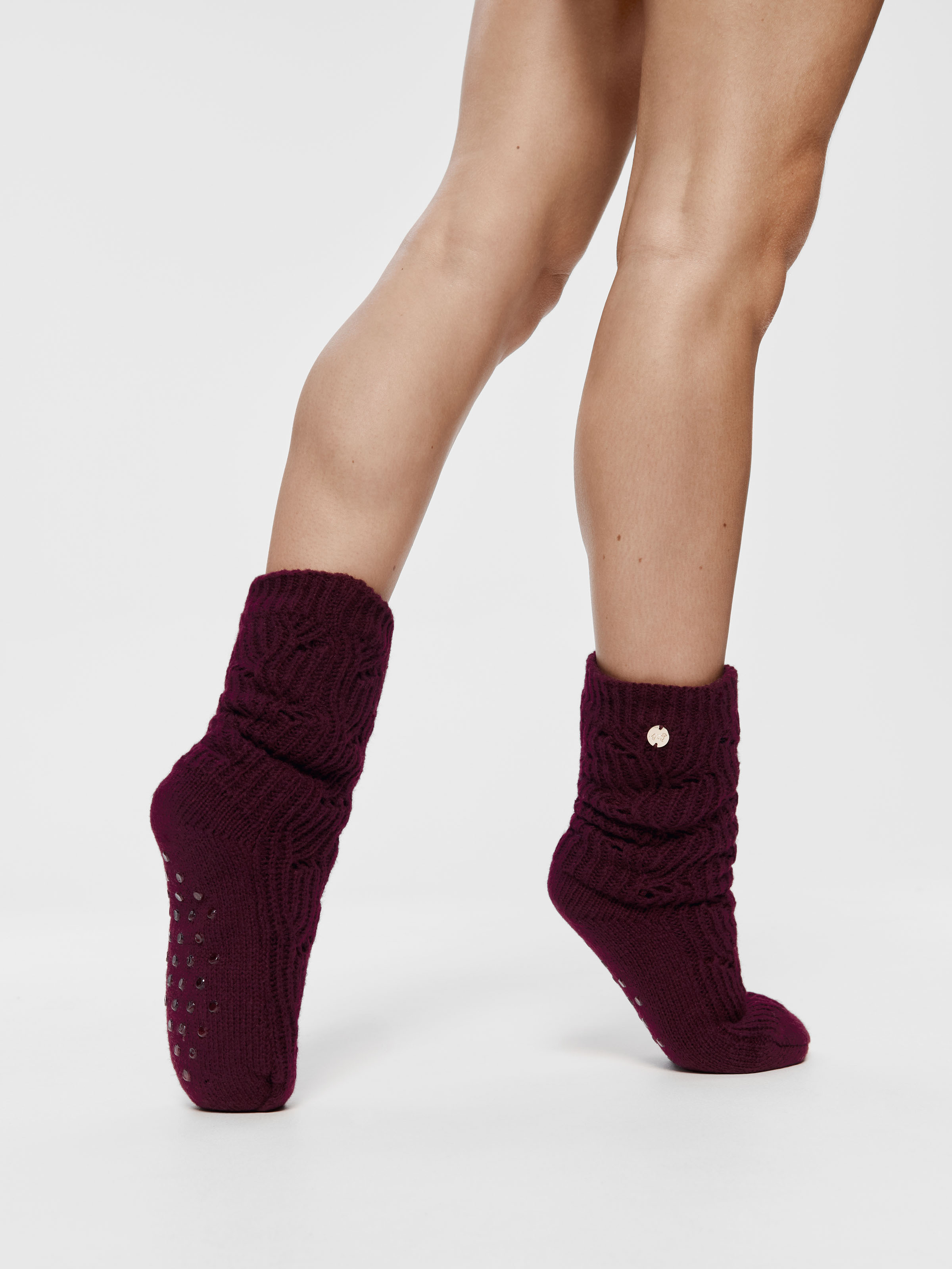 Long Plum Chunky Cable Sock