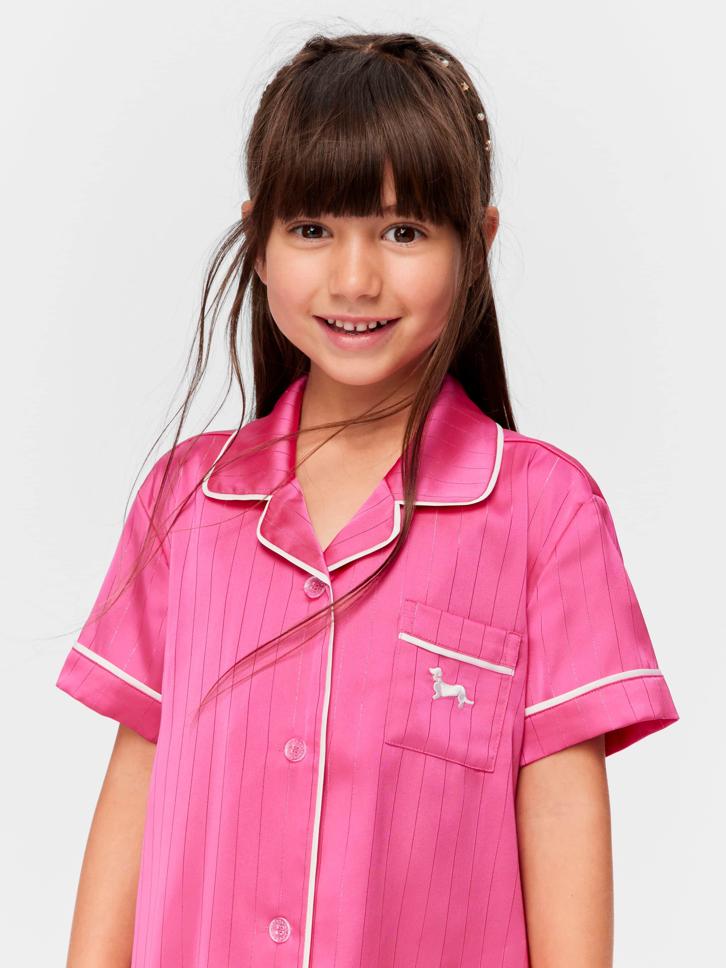 Jnr Girls Pink Satin Stripe Nightie