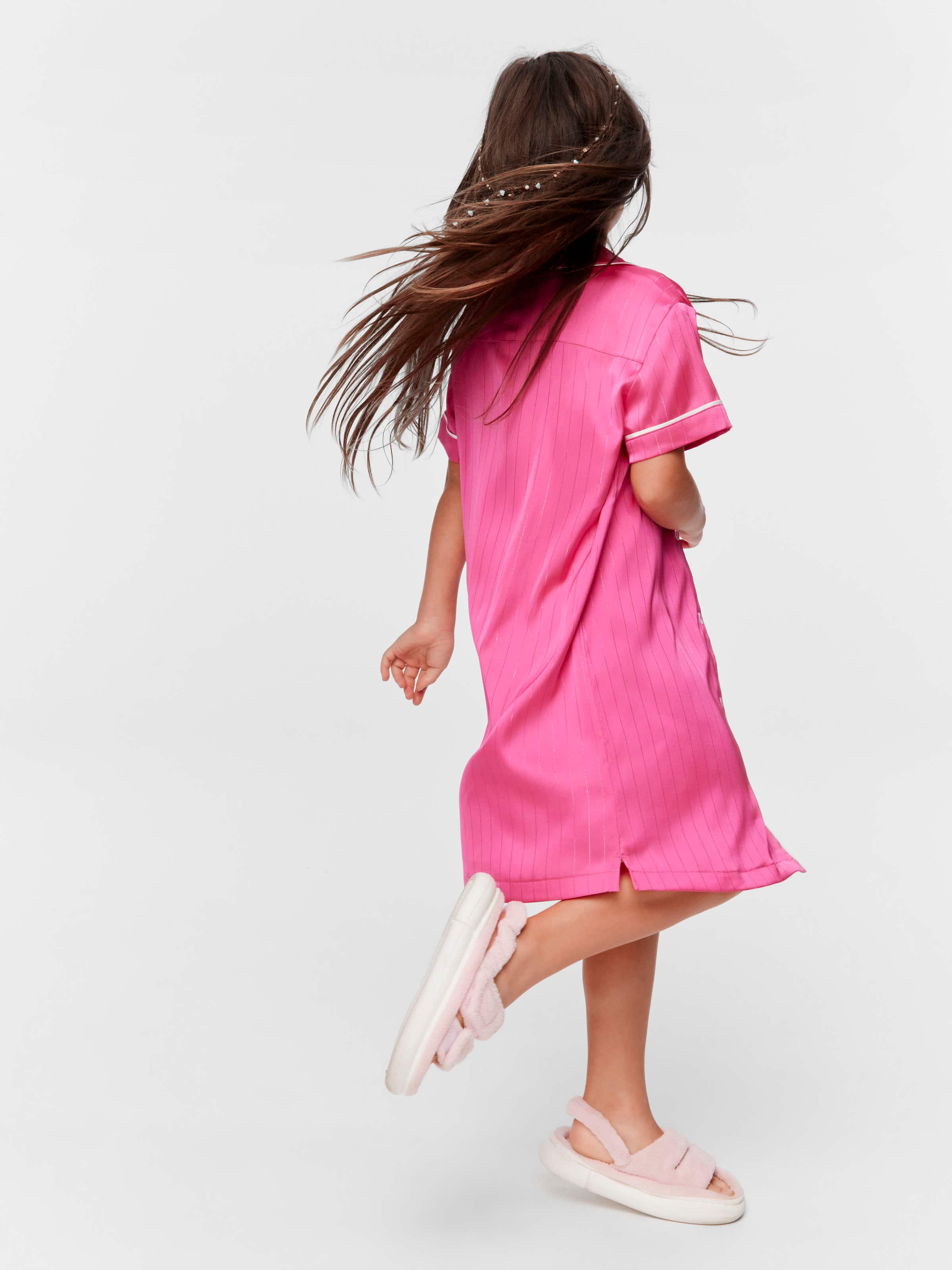 Jnr Girls Pink Satin Stripe Nightie