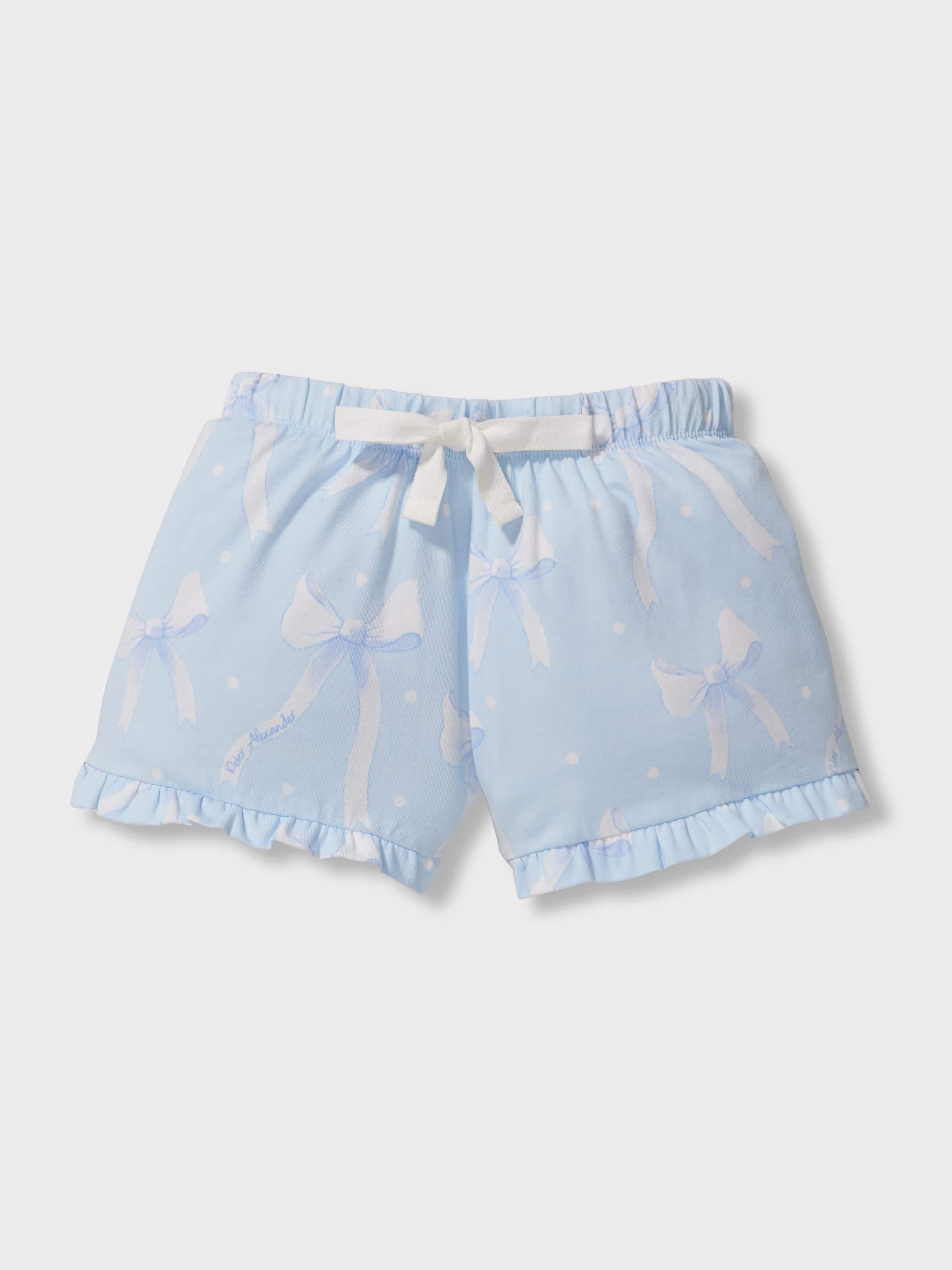 Jnr Girls Blue Pretty Bow Short Pj Set