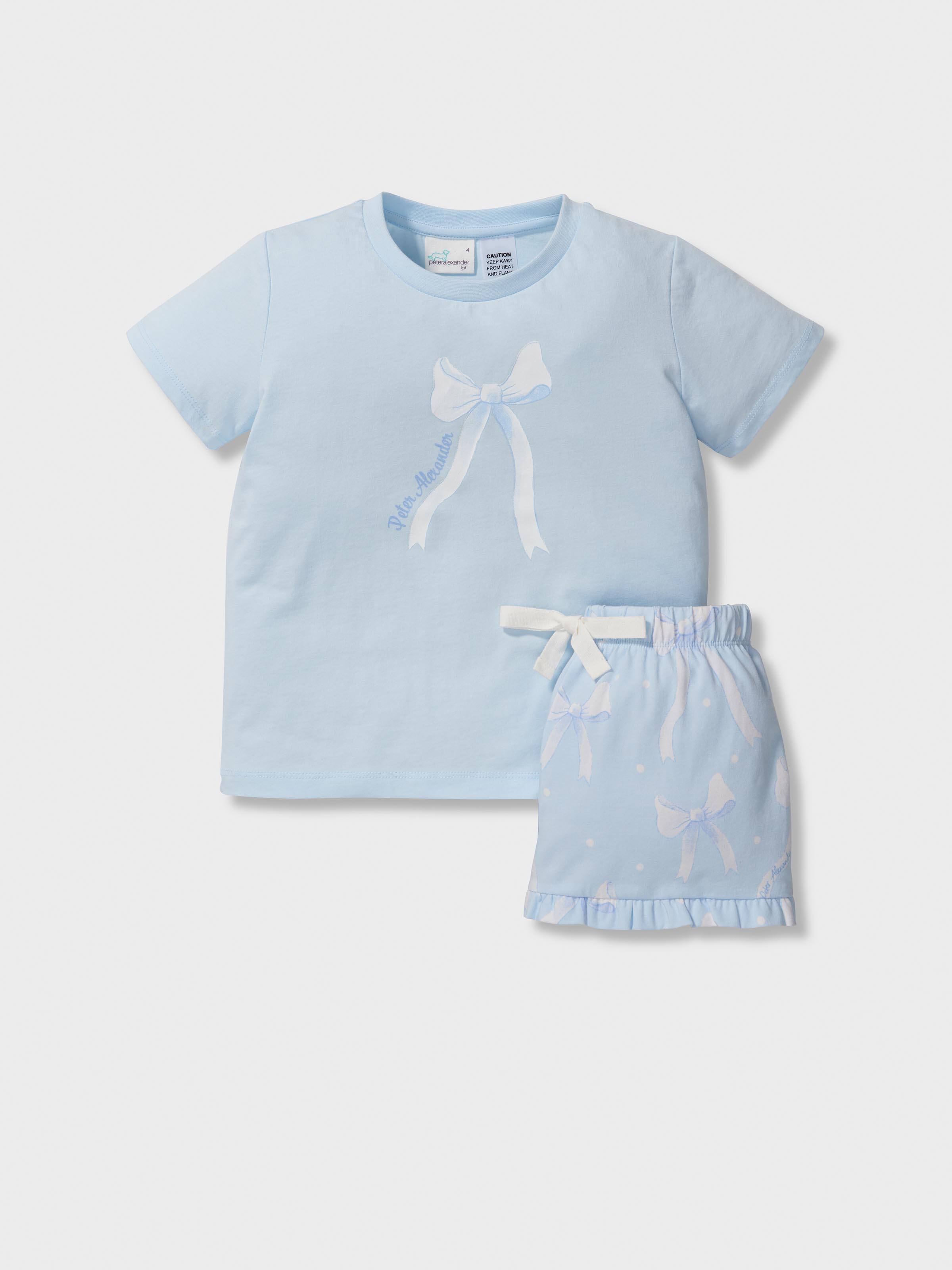 Jnr Girls Blue Pretty Bow Short Pj Set