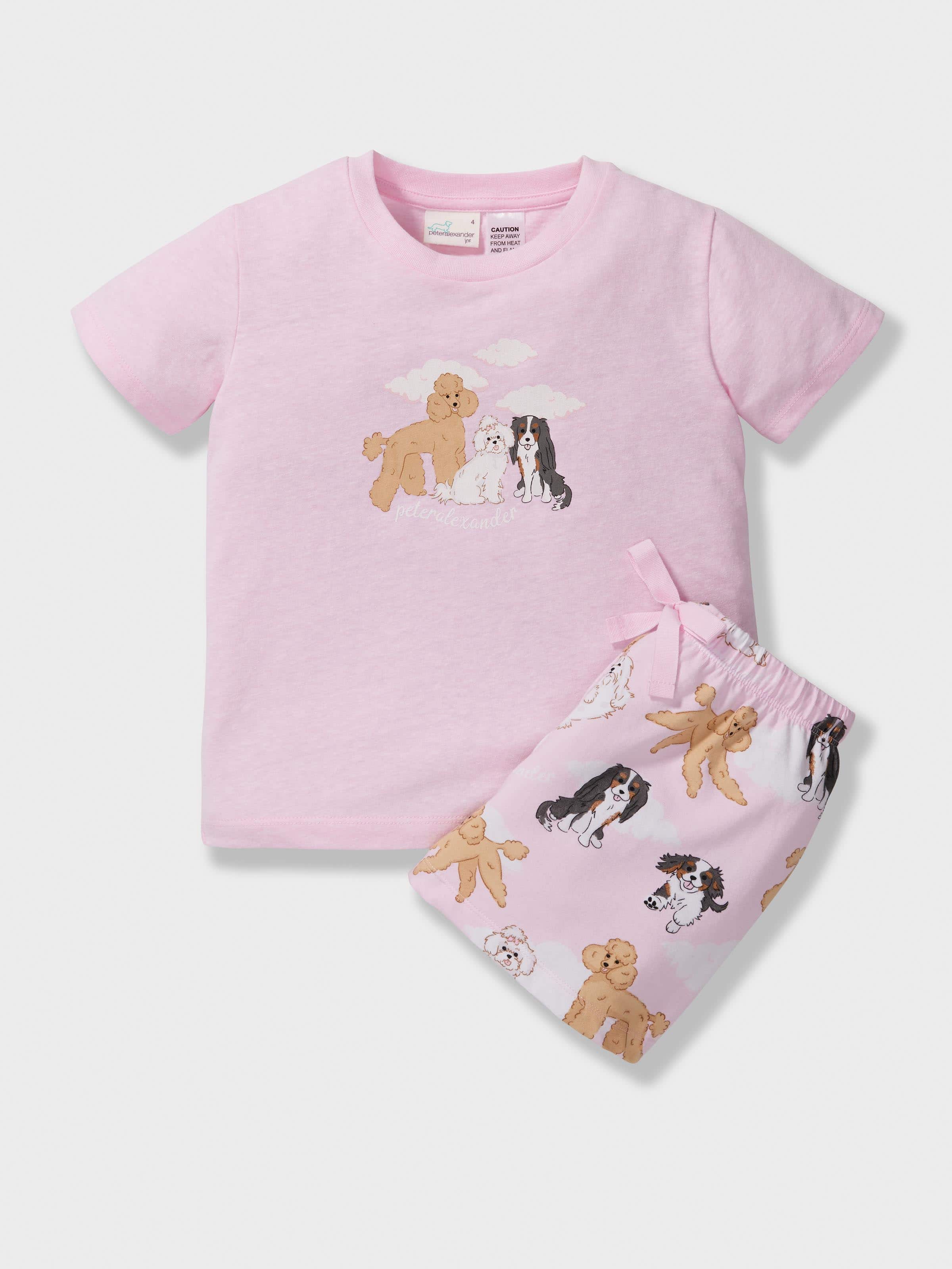 Girls Pink Puppy Short Pj Set
