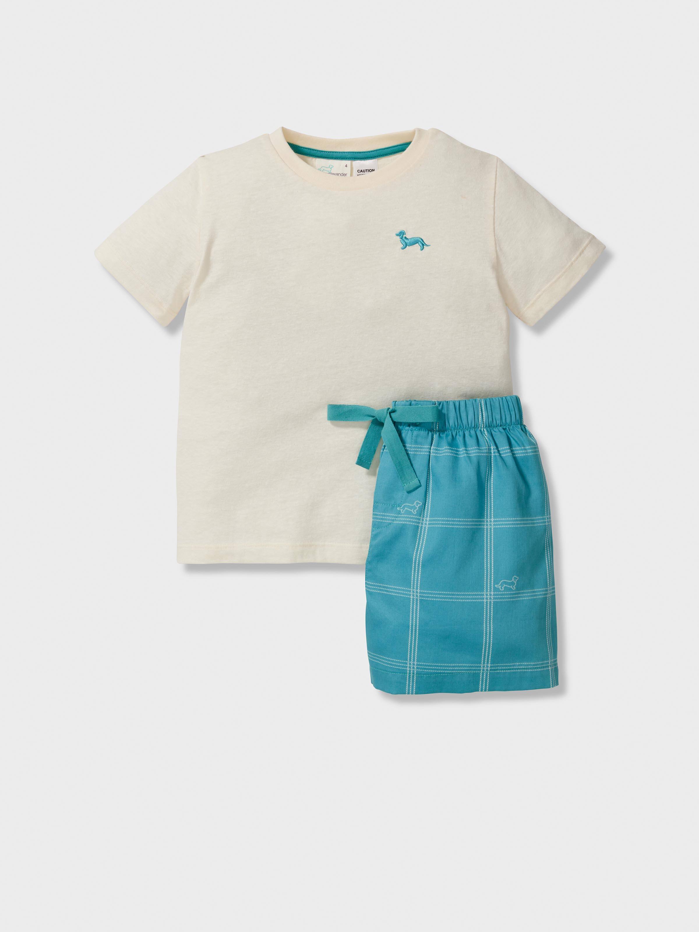 Jnr Boys Green Check Short Pj Set