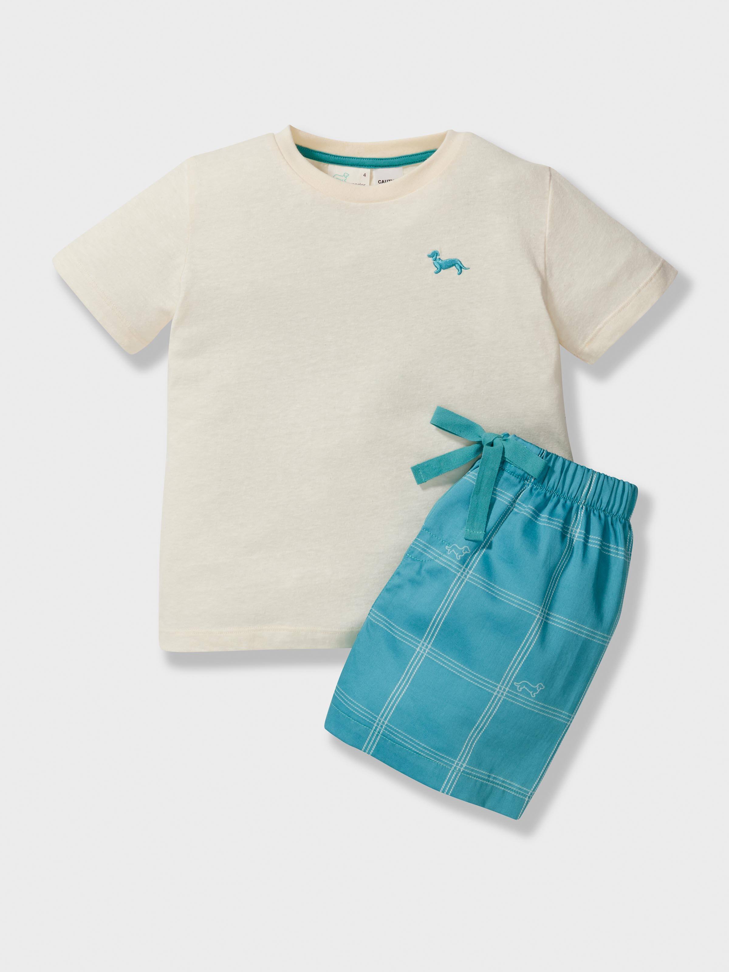 Boys Green Check Short Pj Set