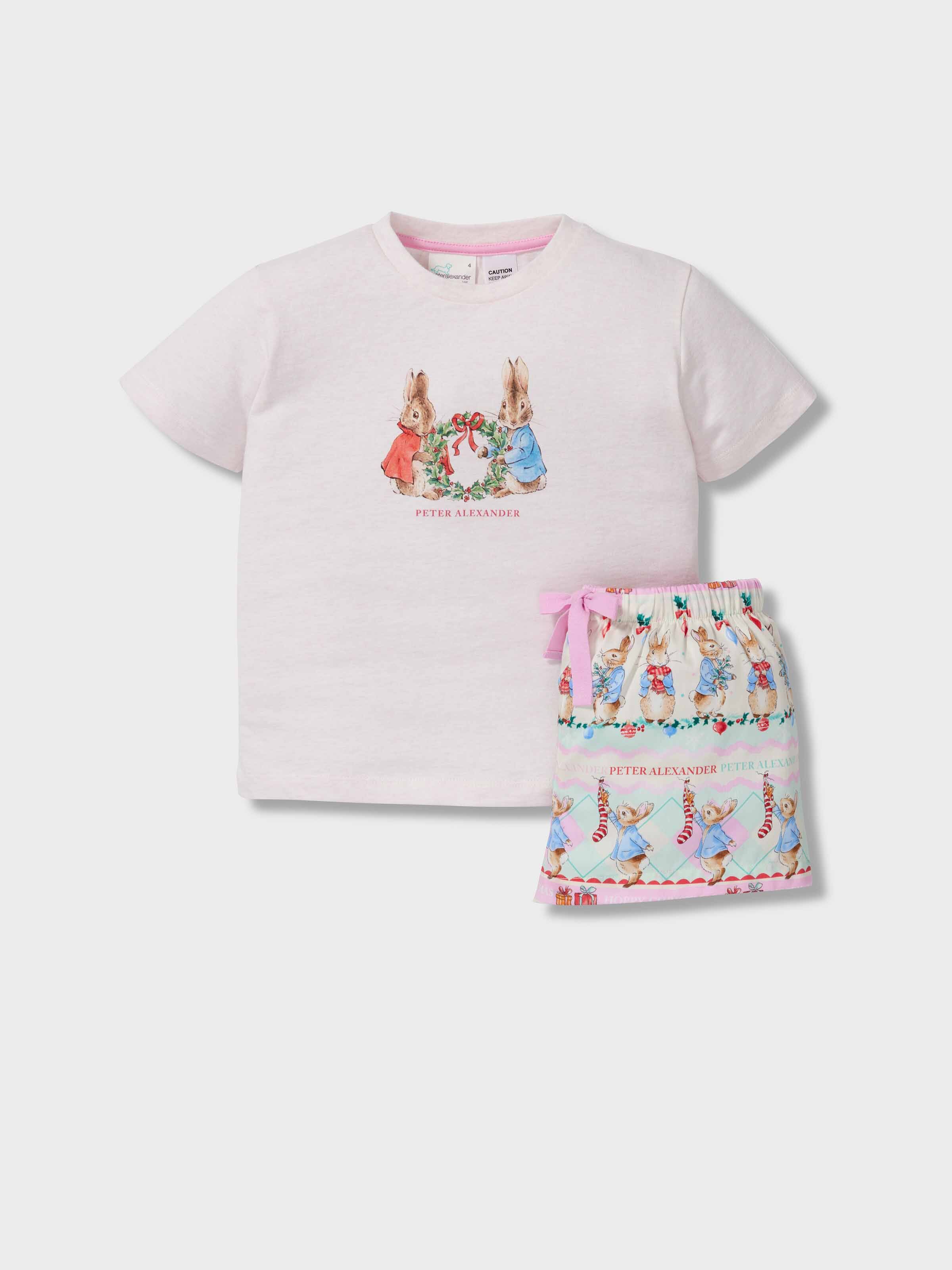 Jnr Girls Peter Rabbit Christmas 100% Cotton Short Pj Set