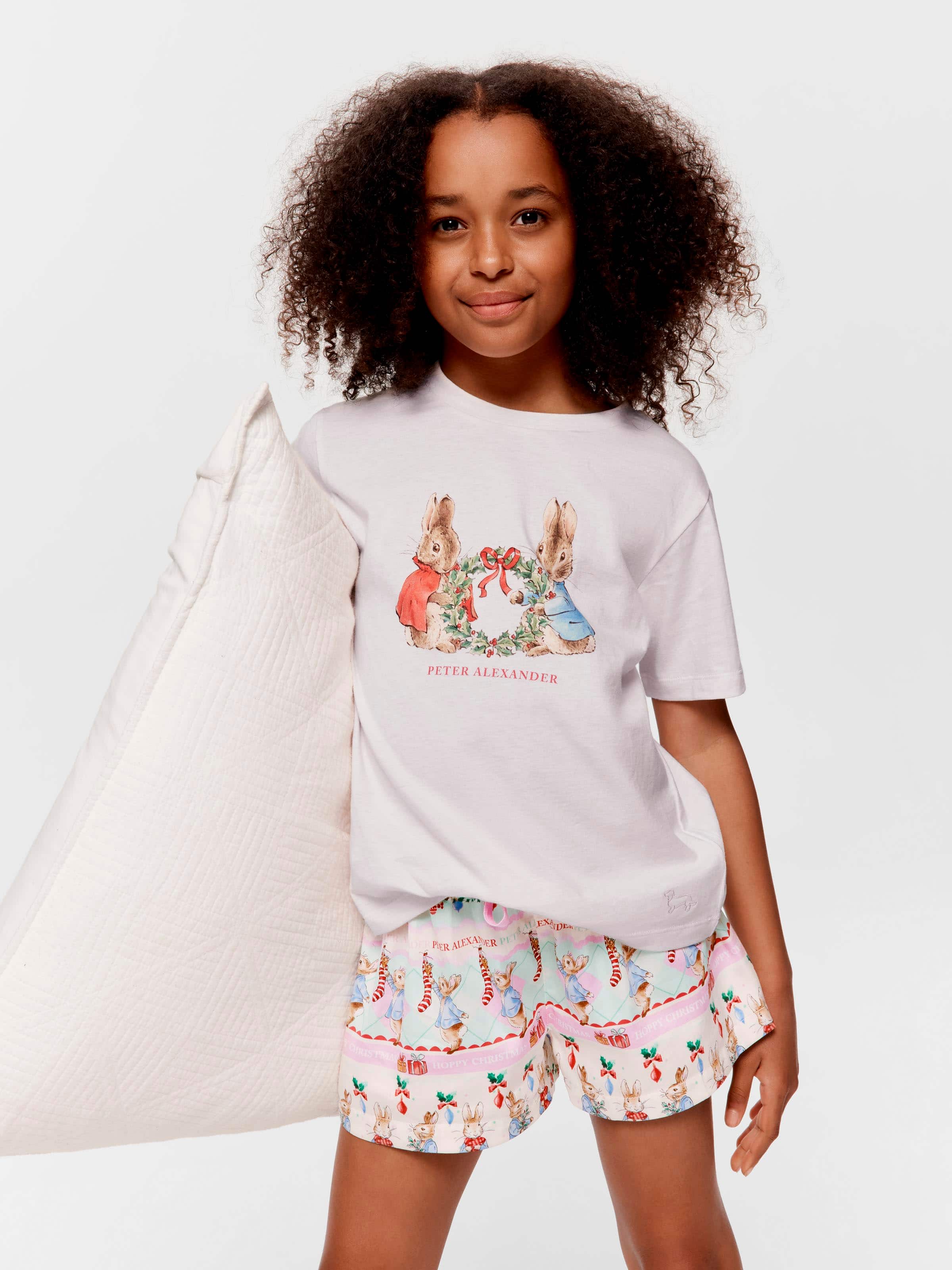 Girls Peter Rabbit Christmas 100% Cotton Short Pj Set