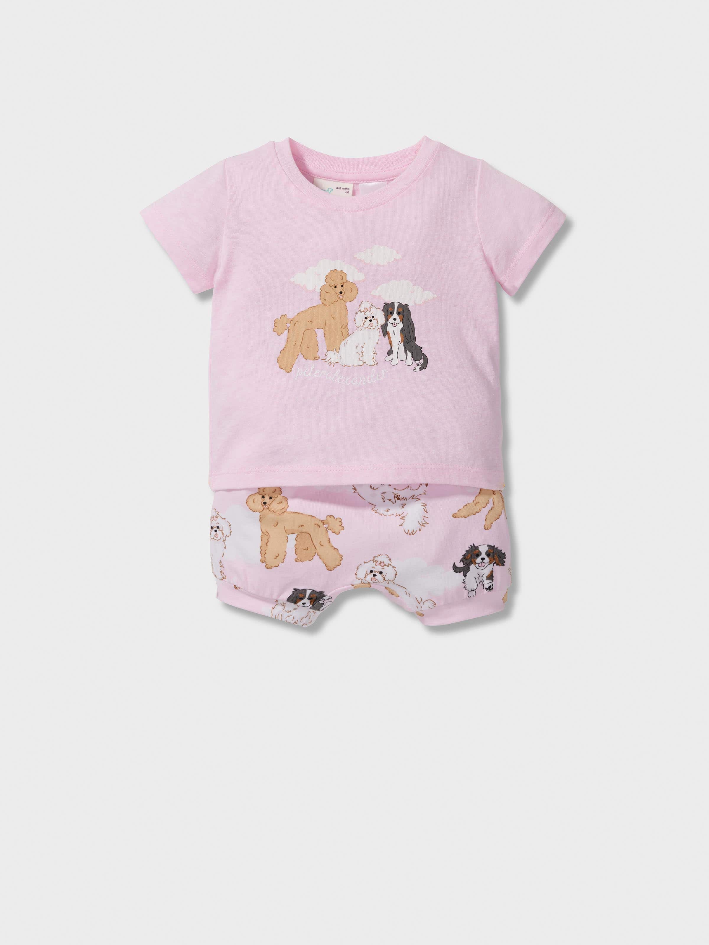 Baby Pink Puppy Print Short Pj Set