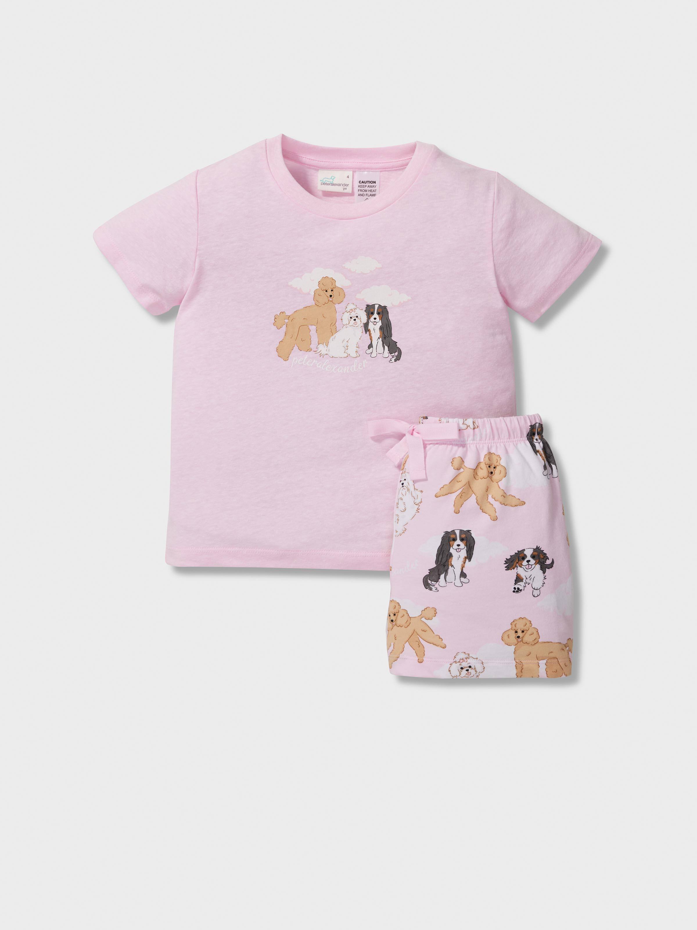 Jnr Girls Pink Puppy Short Pj Set