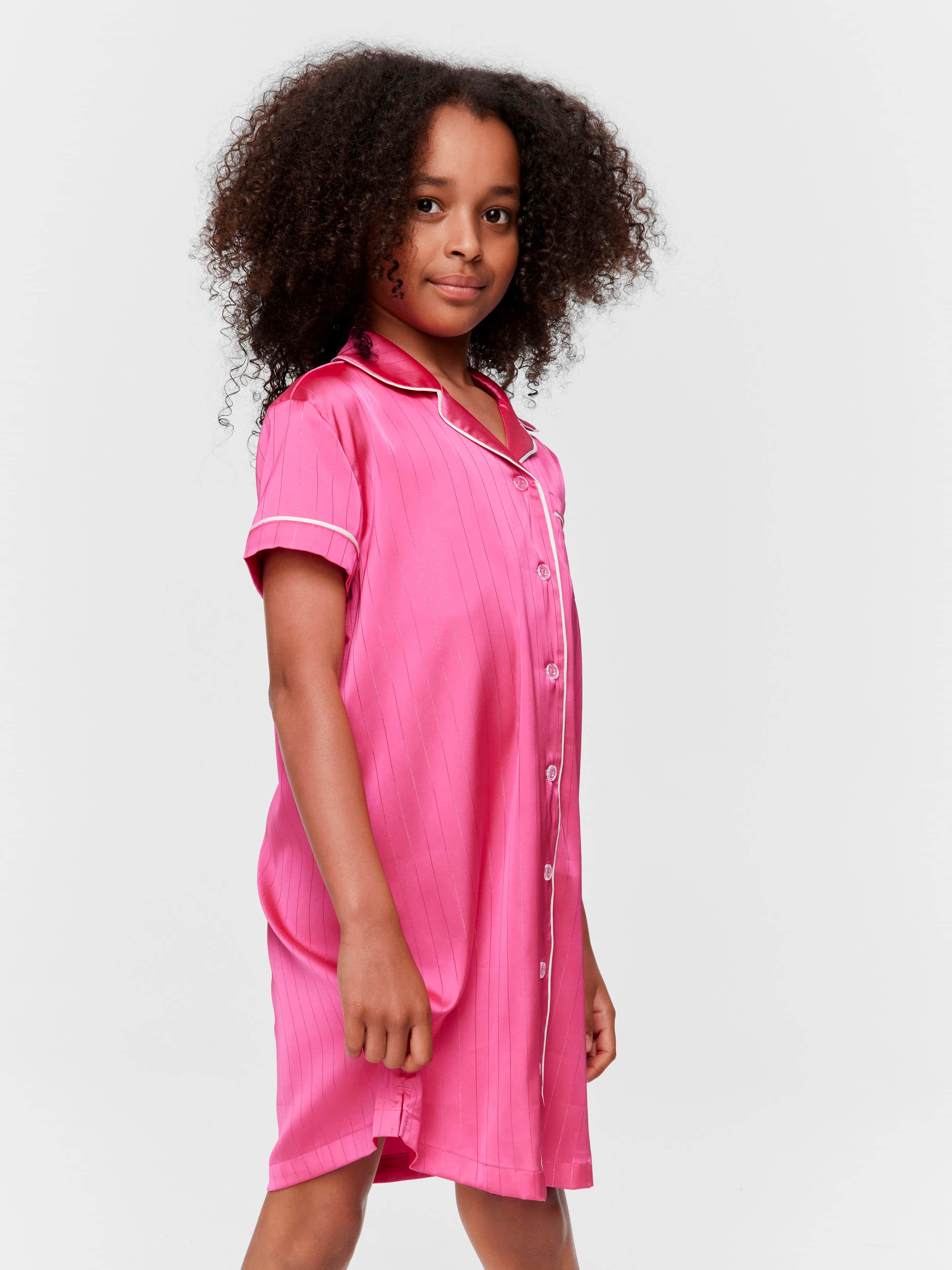 Girls Pink Satin Stripe Nightshirt