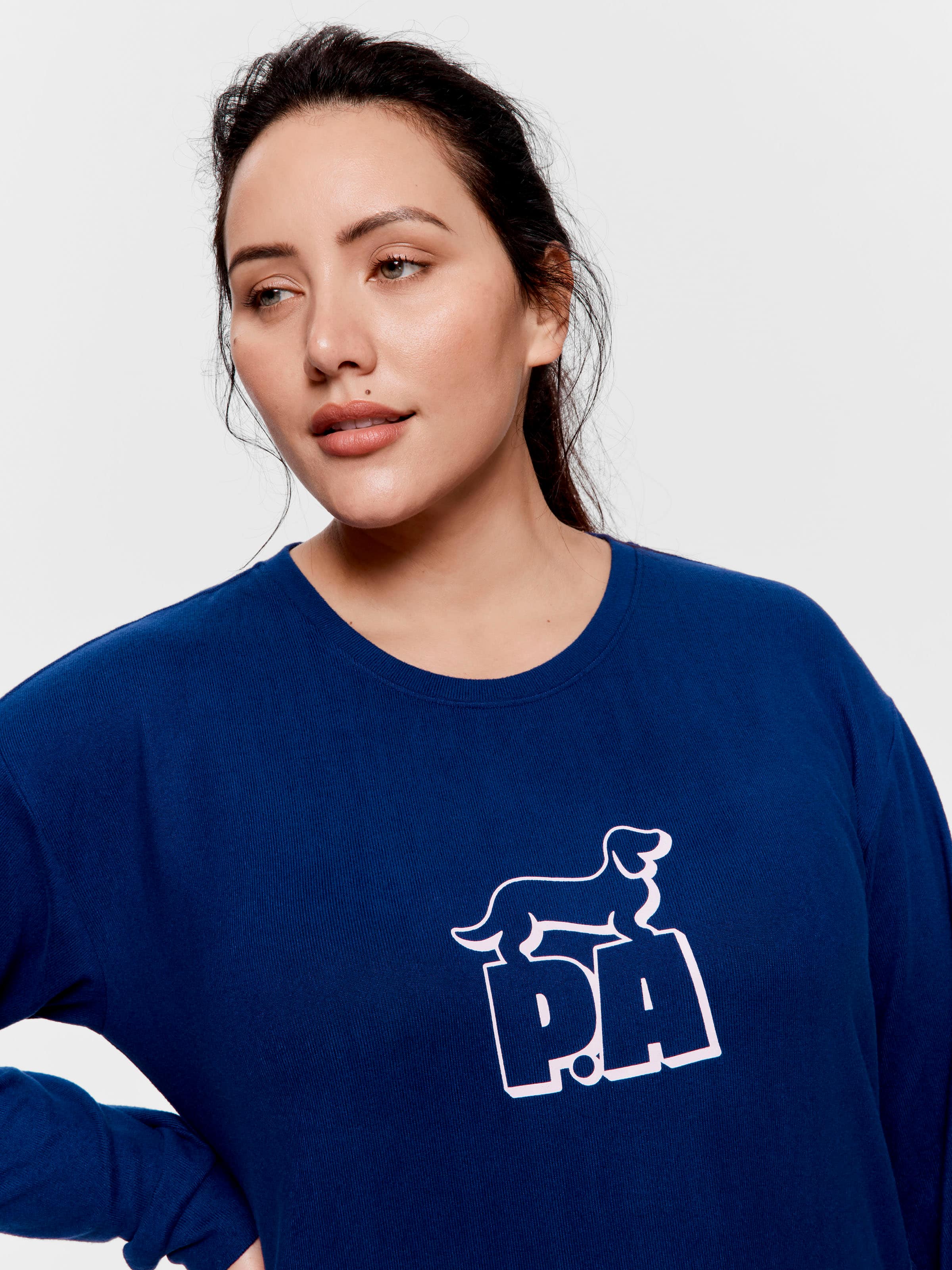 P.A. Plus Navy Plush Block Logo Sweater