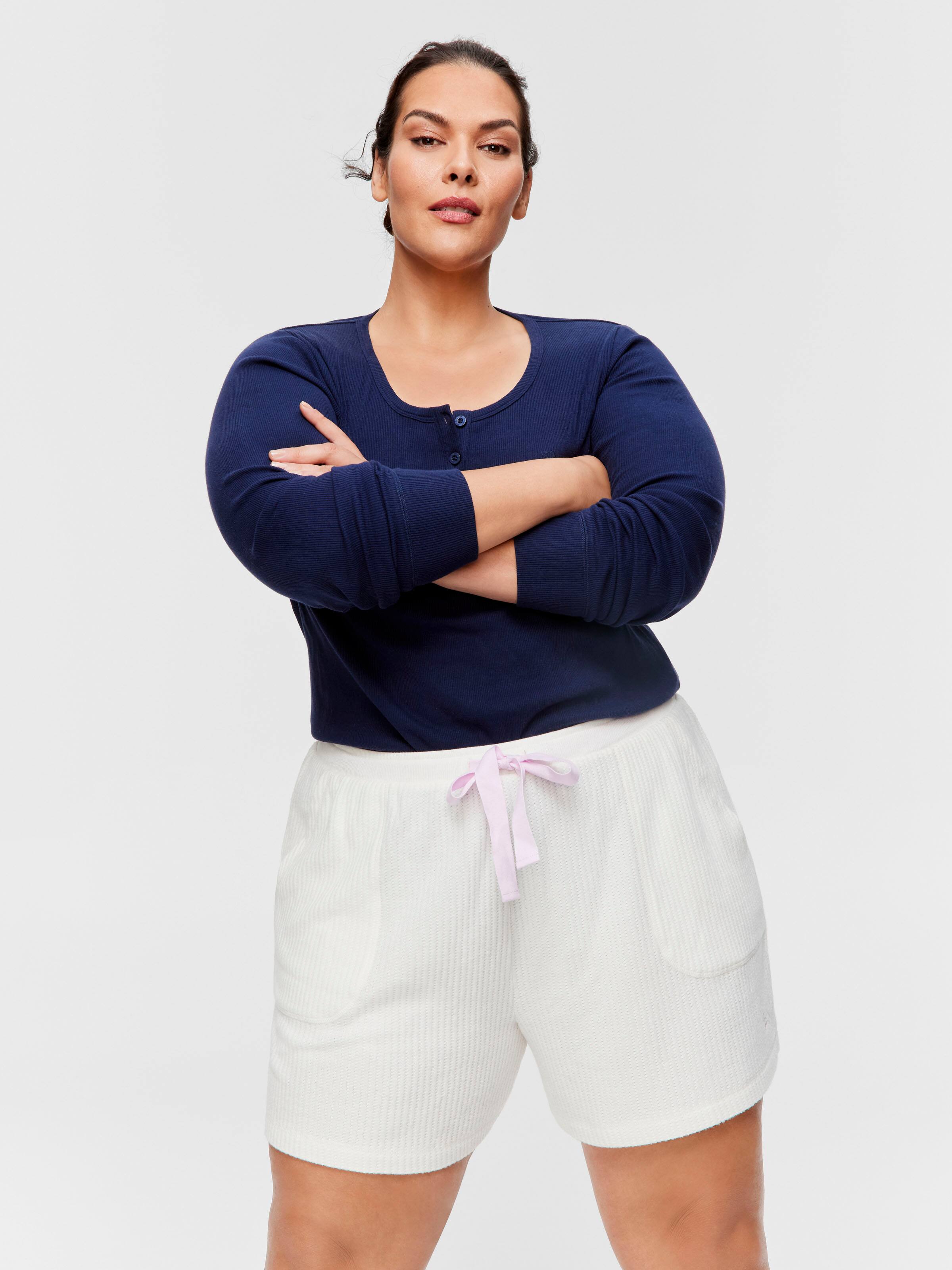 P.A. Plus Cream Brushed Waffle Long Short