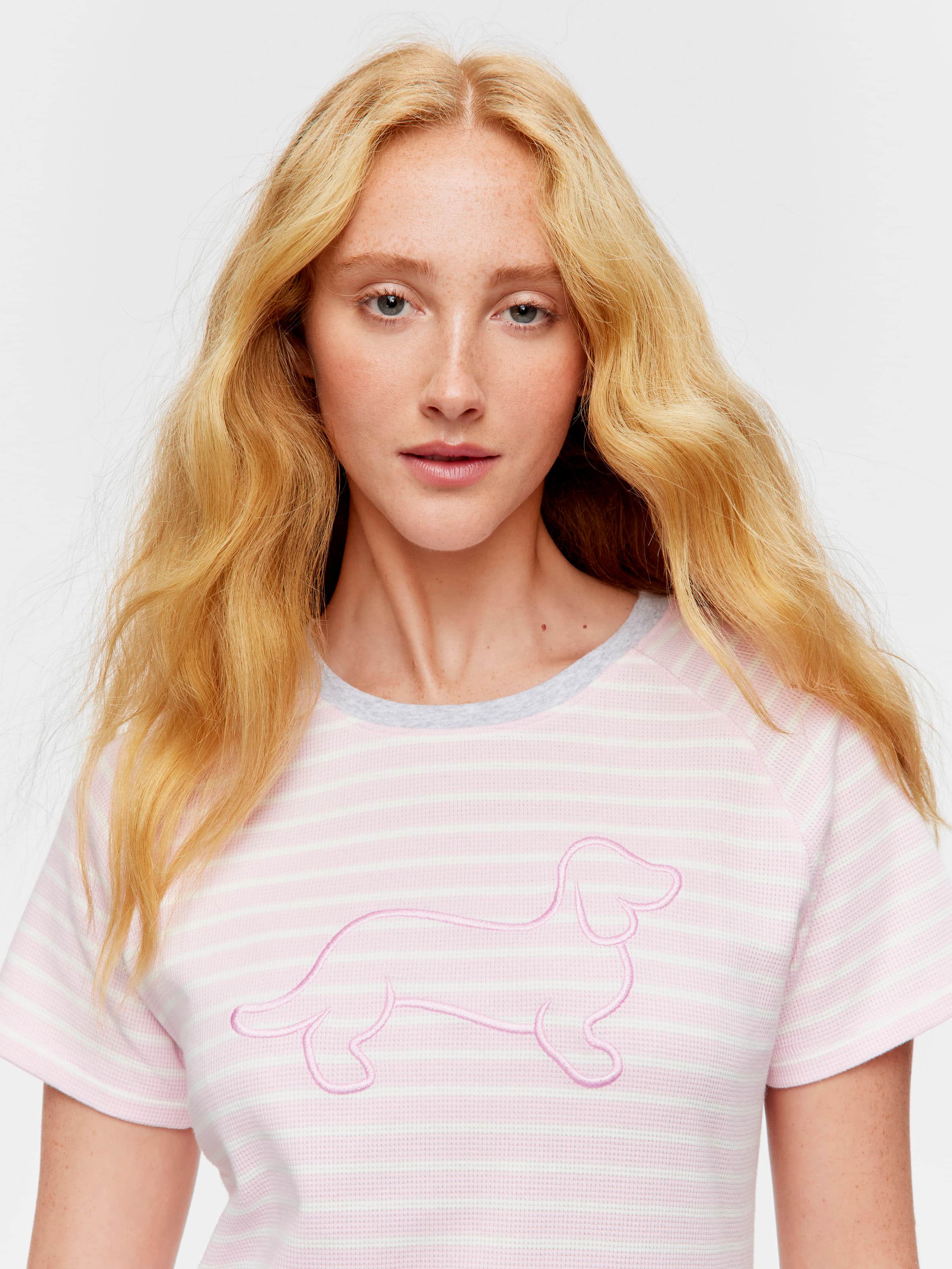 Pink Waffle Stripe Tee