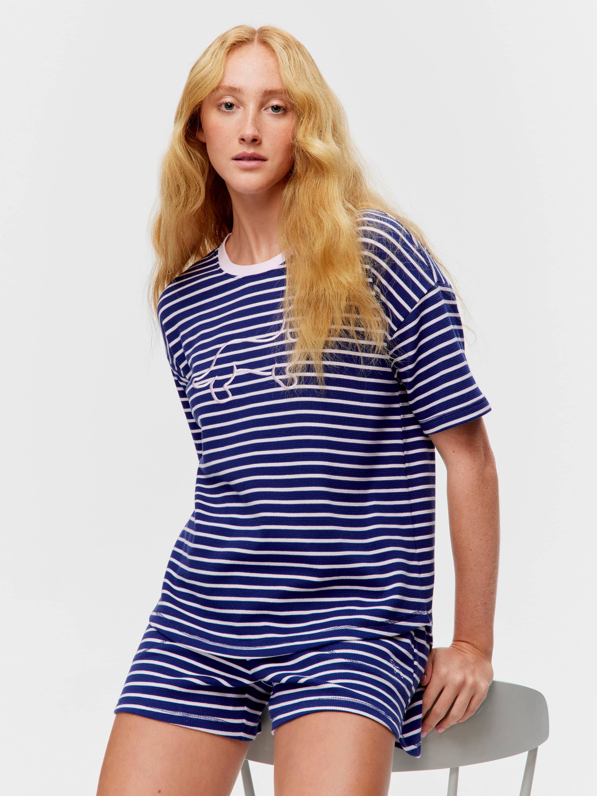 Navy Waffle Stripe Tee
