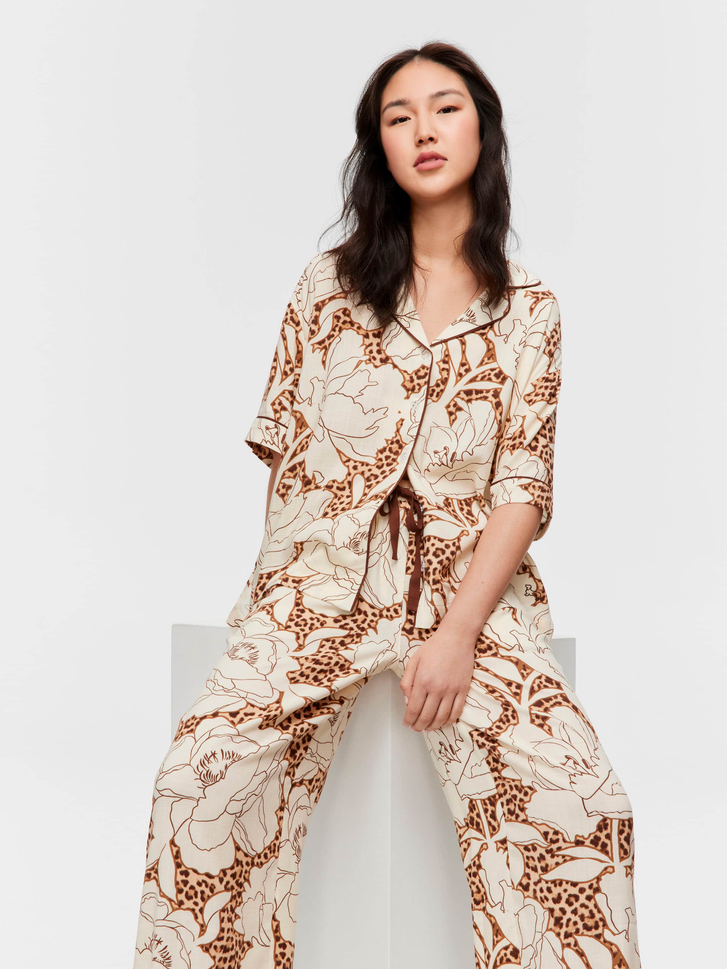 Rose Print Short Sleeve Classic Pj Set