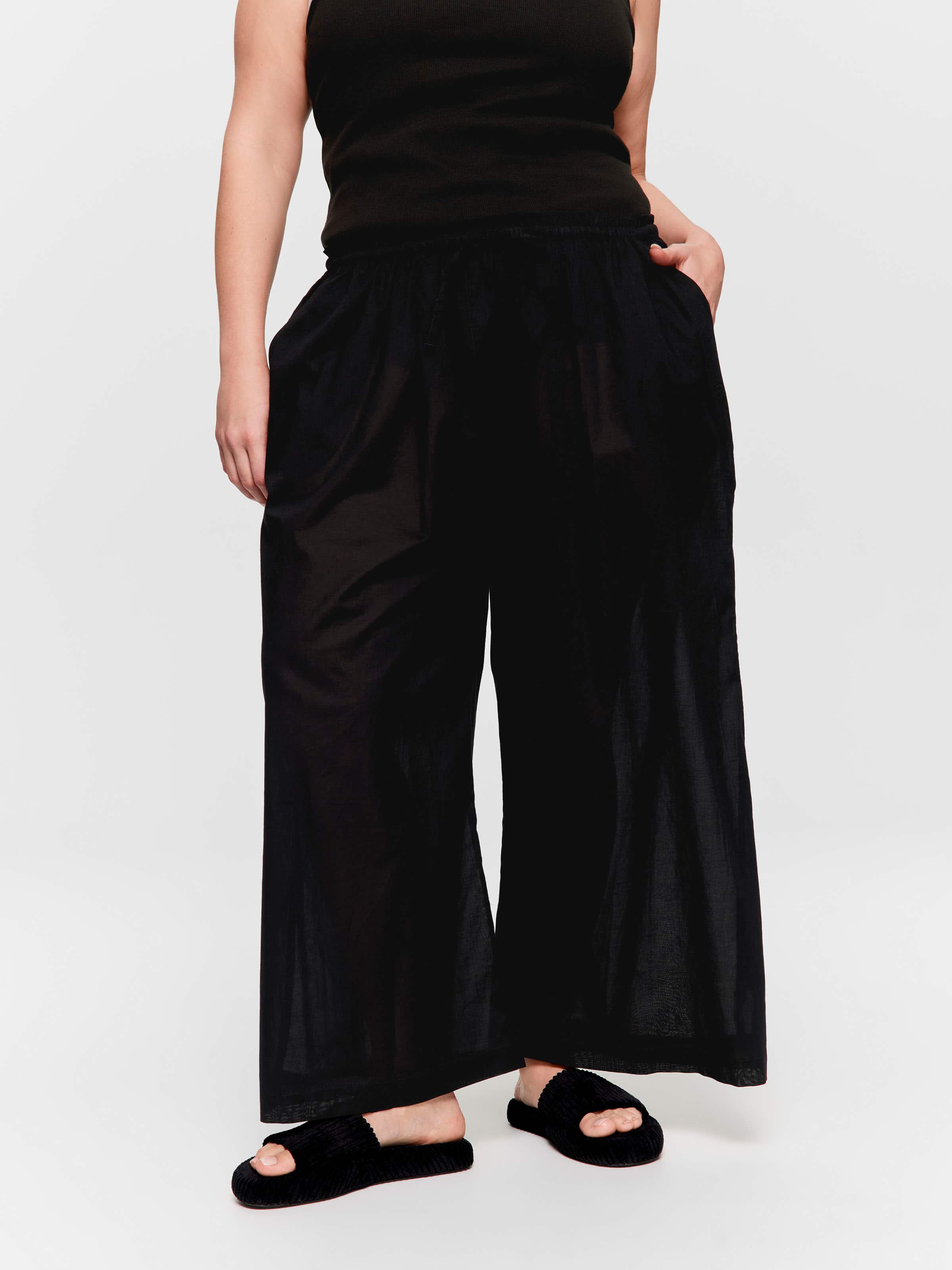 P.A. Plus Black 100% Cotton Wide Leg Pj Pant