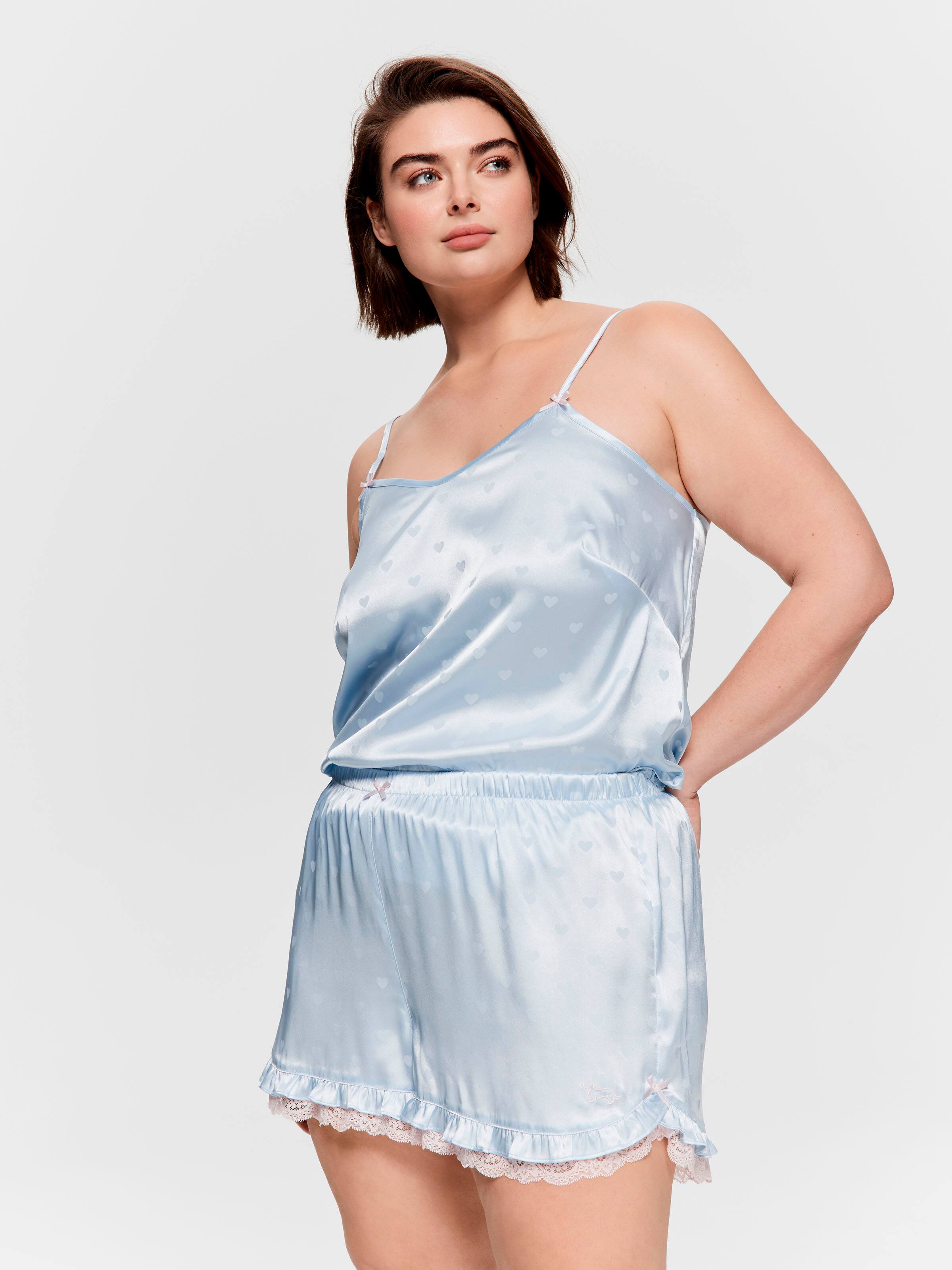 P.A. Plus Blue Heart Satin Frill Mini Short