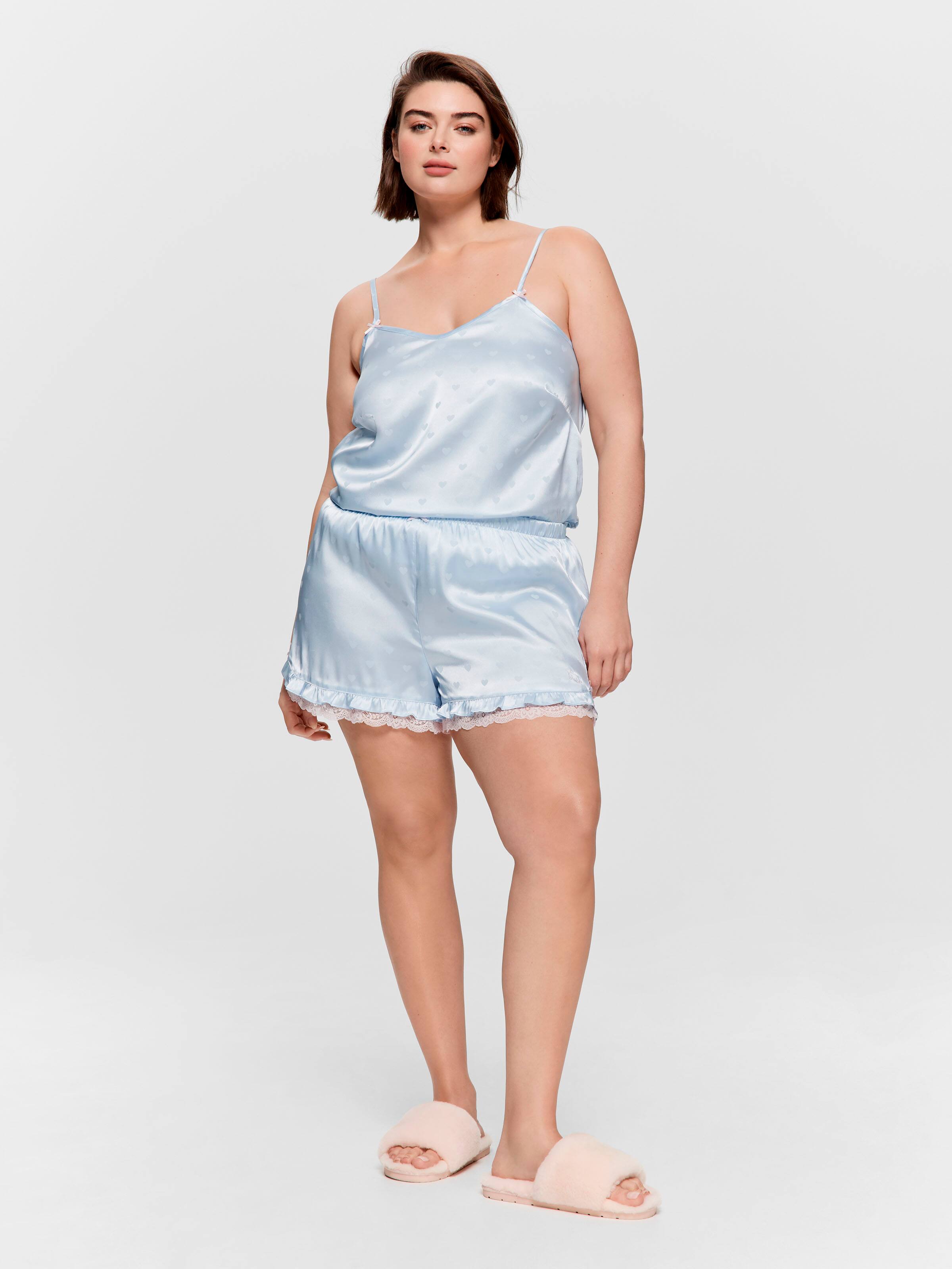 P.A. Plus Blue Heart Satin Frill Mini Short